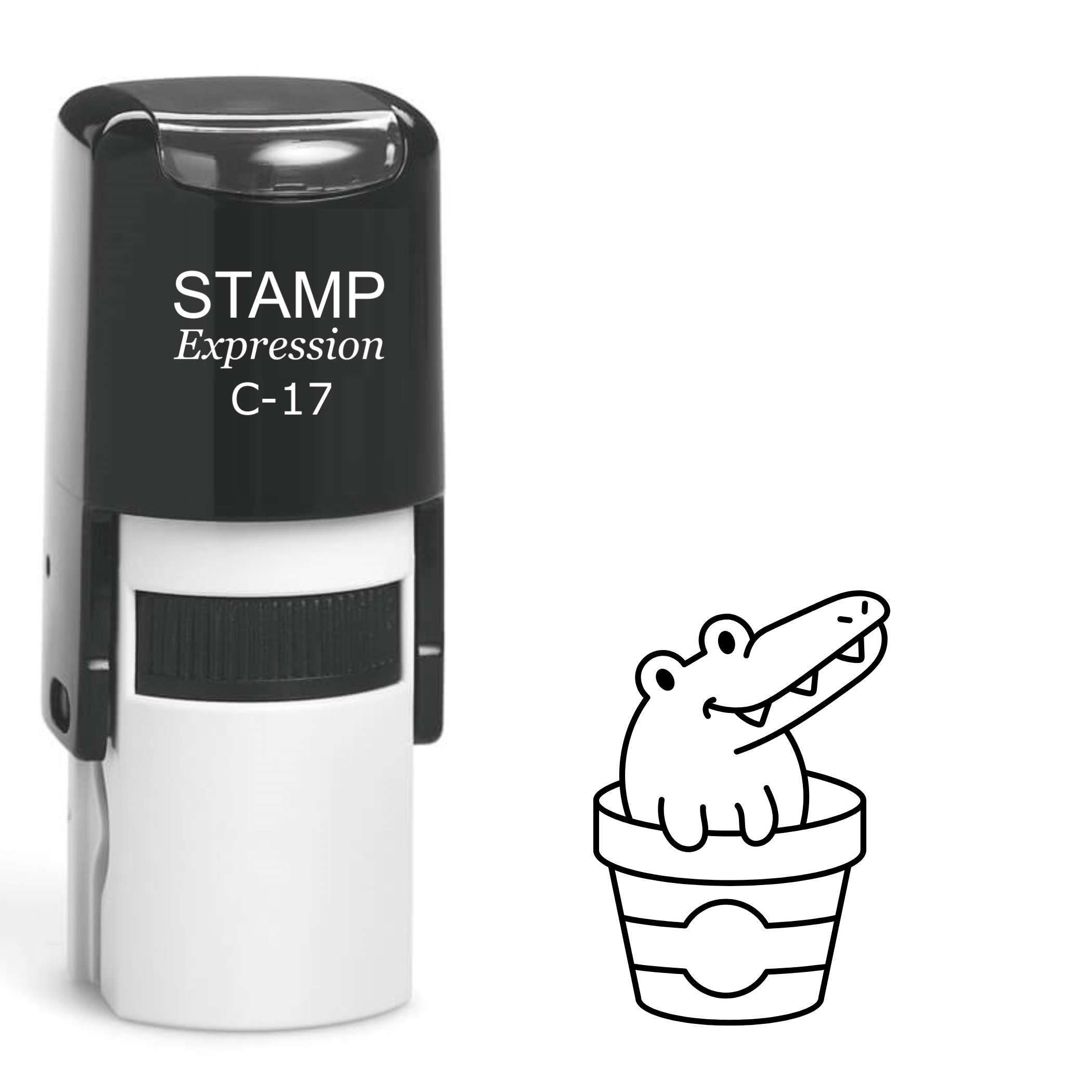 Baby gator in a flower pot Self Inking Rubber Stamp (SH-62944)