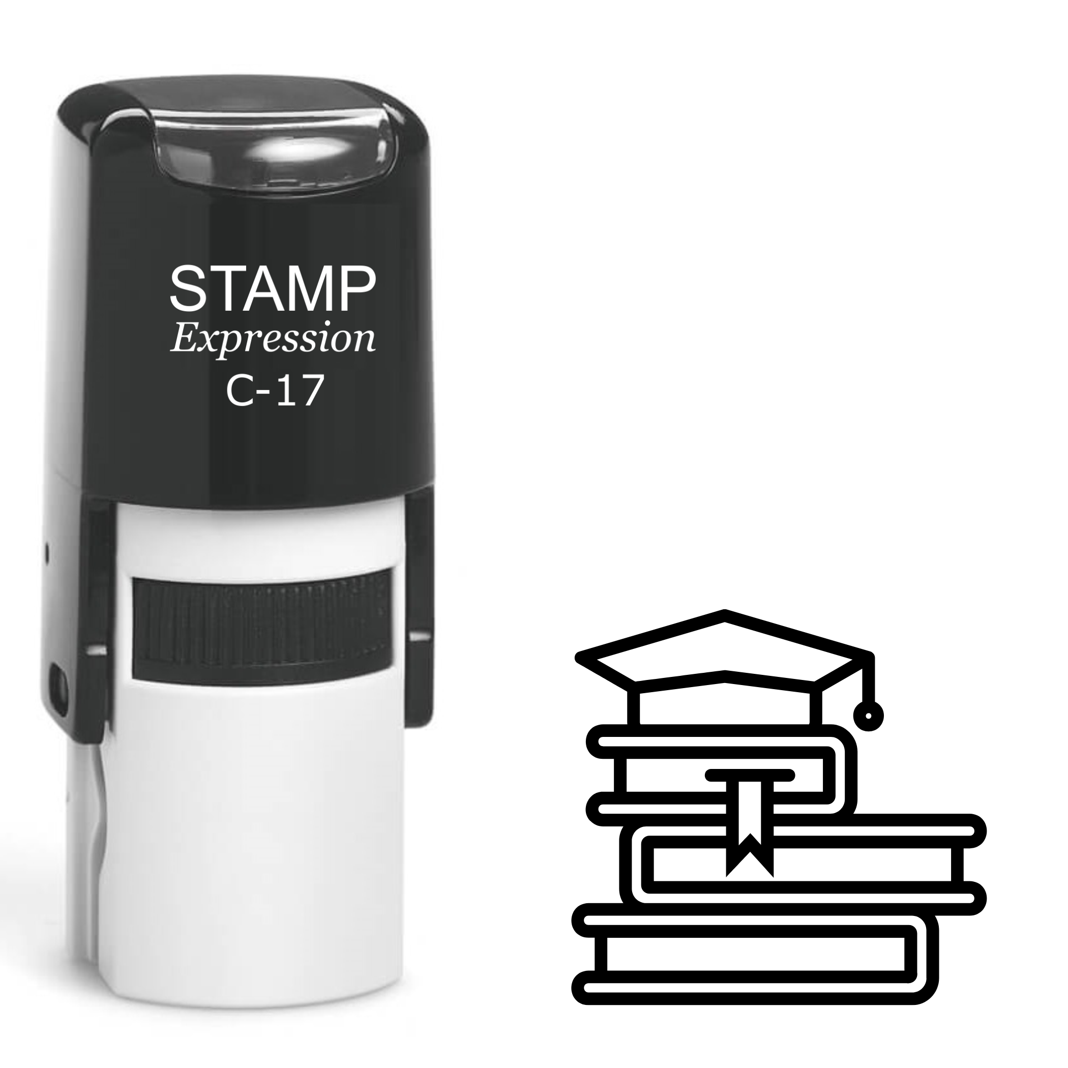 Stack of books and graduation cap school Self Inking Rubber Stamp (SH-62986)