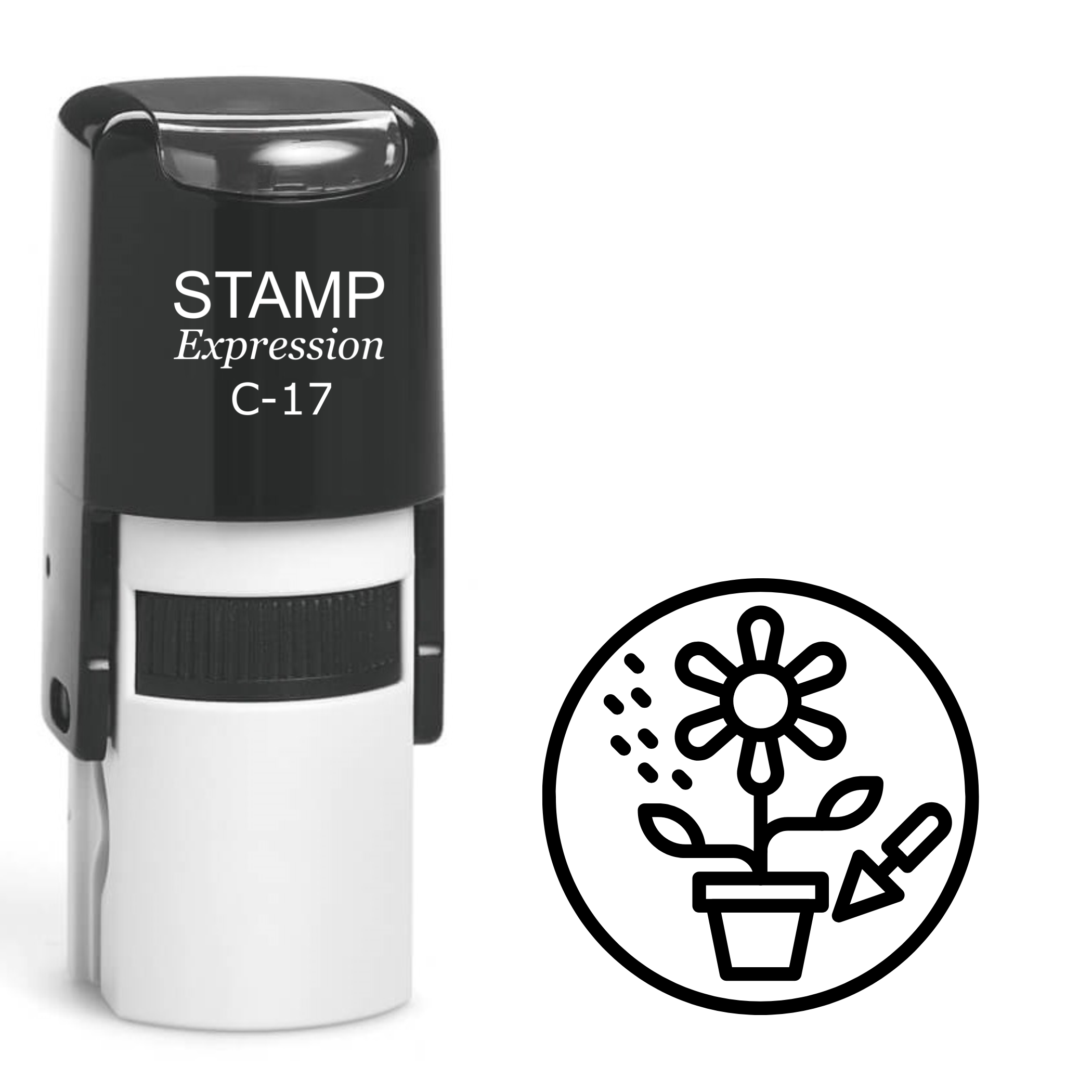 Flower pot in a circle gardening Self Inking Rubber Stamp (SH-62991)