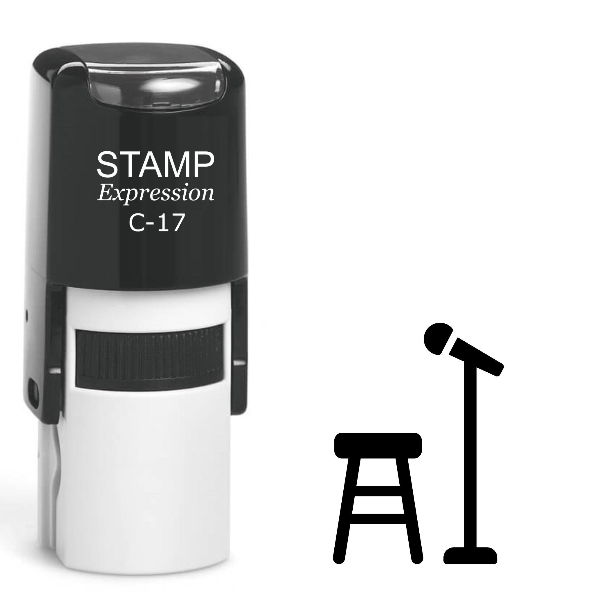 Microphone and a stool performing Self Inking Rubber Stamp (SH-62992)