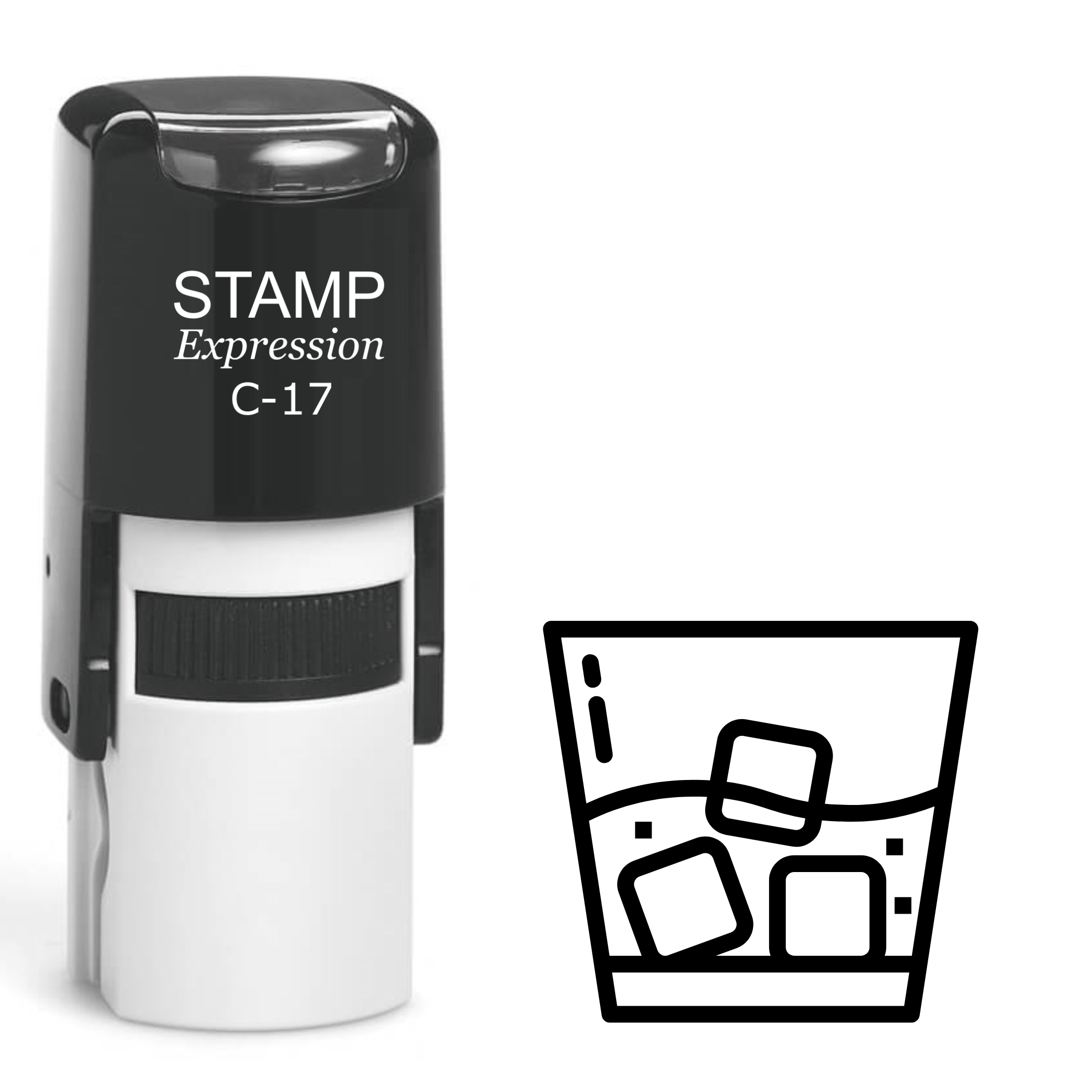 Whiskey on the rocks outline drink Self Inking Rubber Stamp (SH-63004)