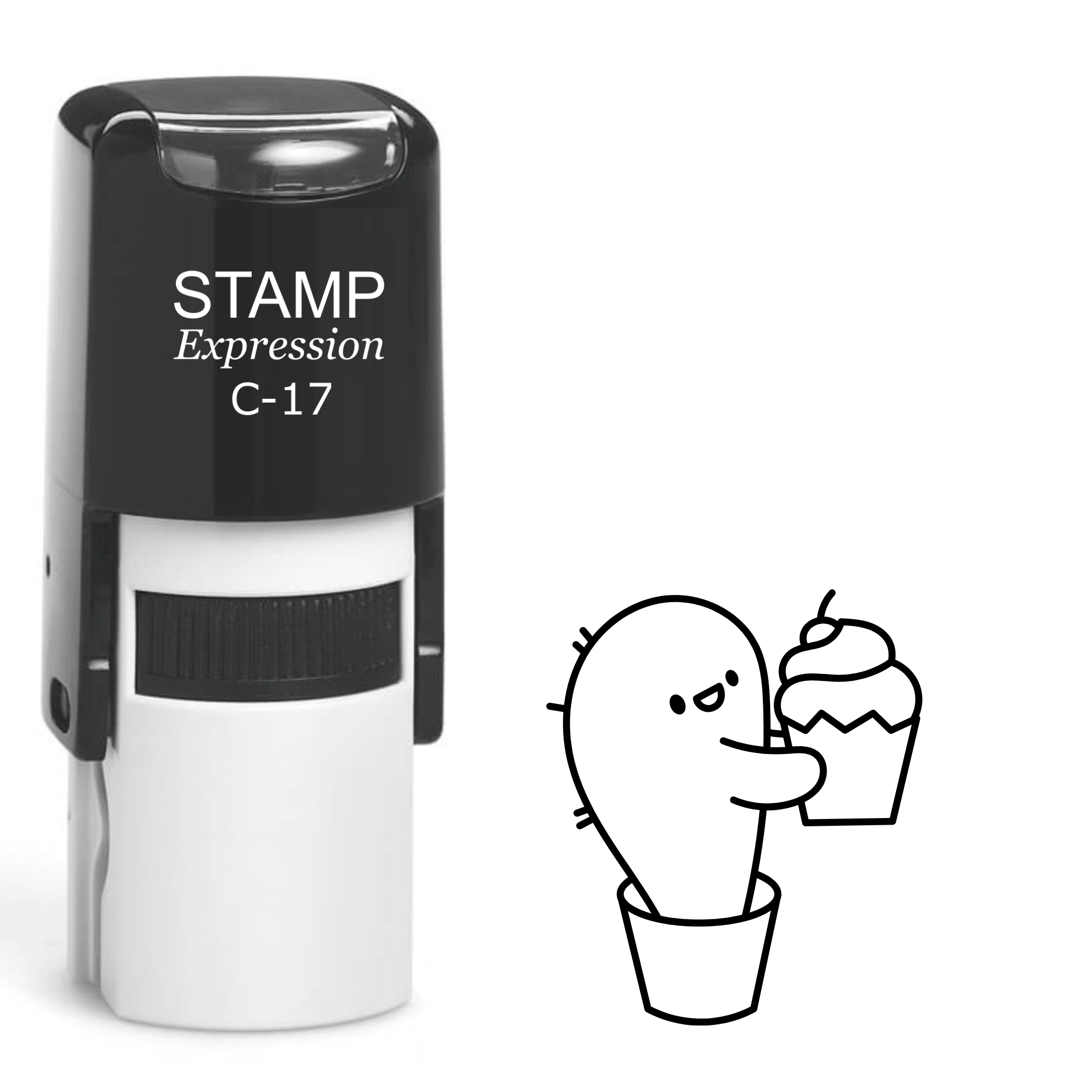 Kawaii cactus with cupcake Self Inking Rubber Stamp (SH-63044)