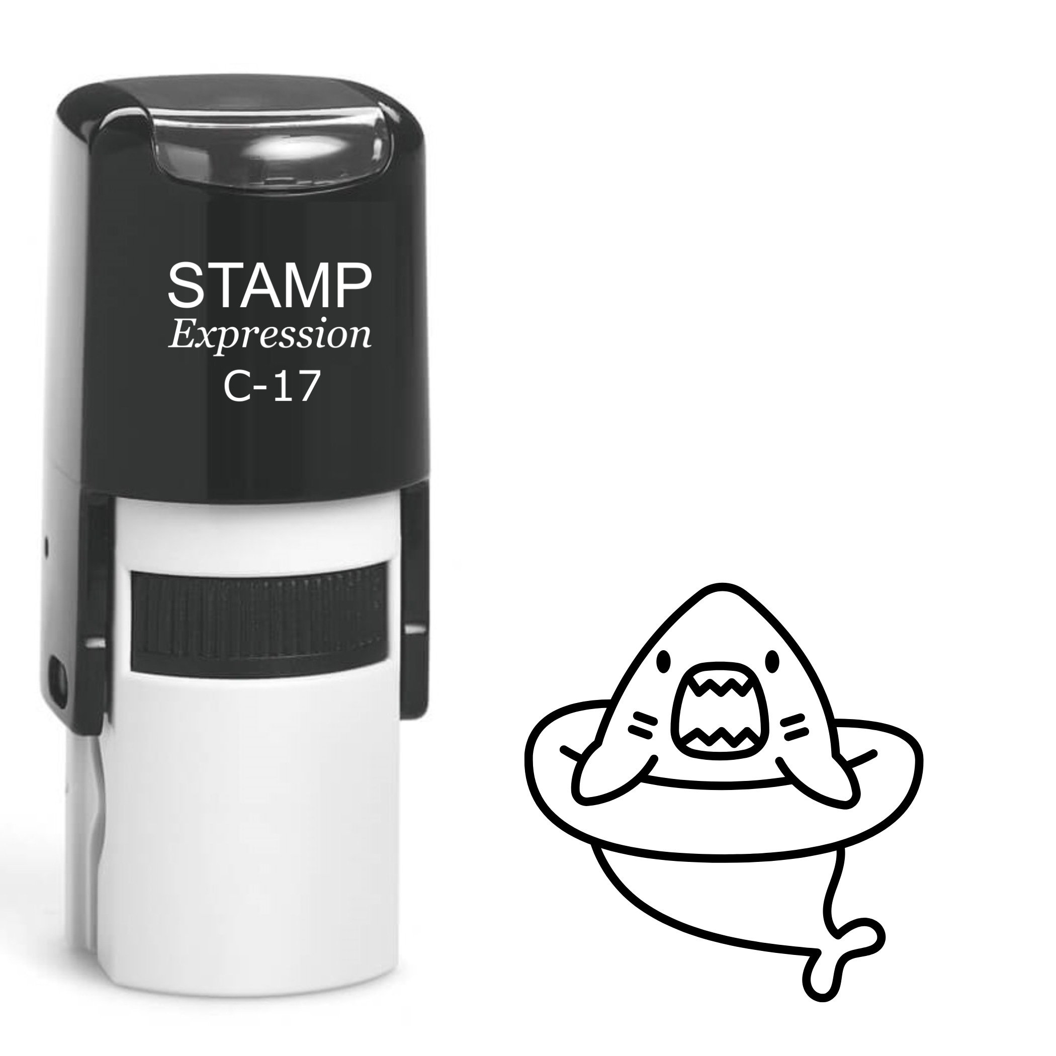 Scared shark in a life circle float Self Inking Rubber Stamp (SH-63047)
