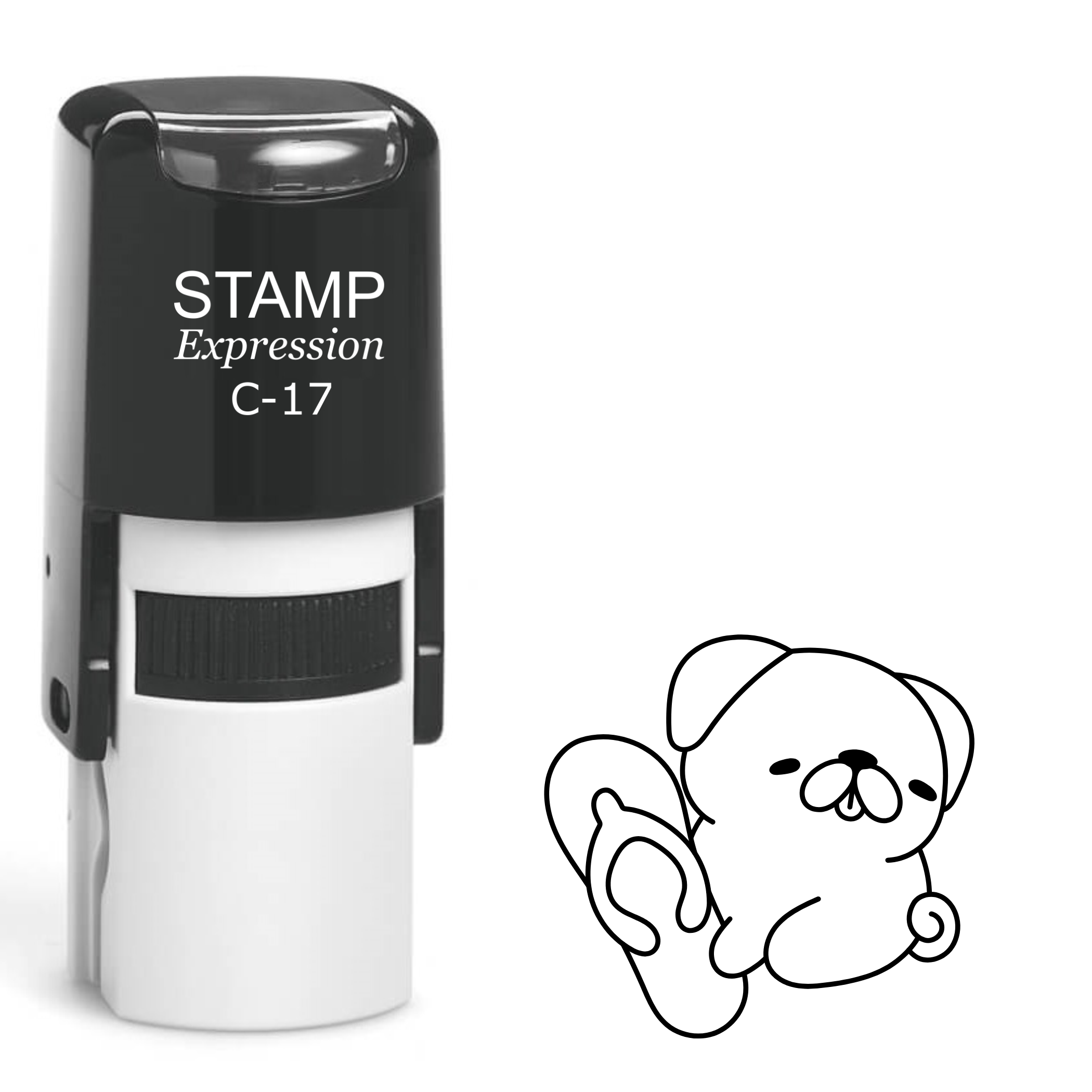 Silly pug with flip-flop Self Inking Rubber Stamp (SH-63052)