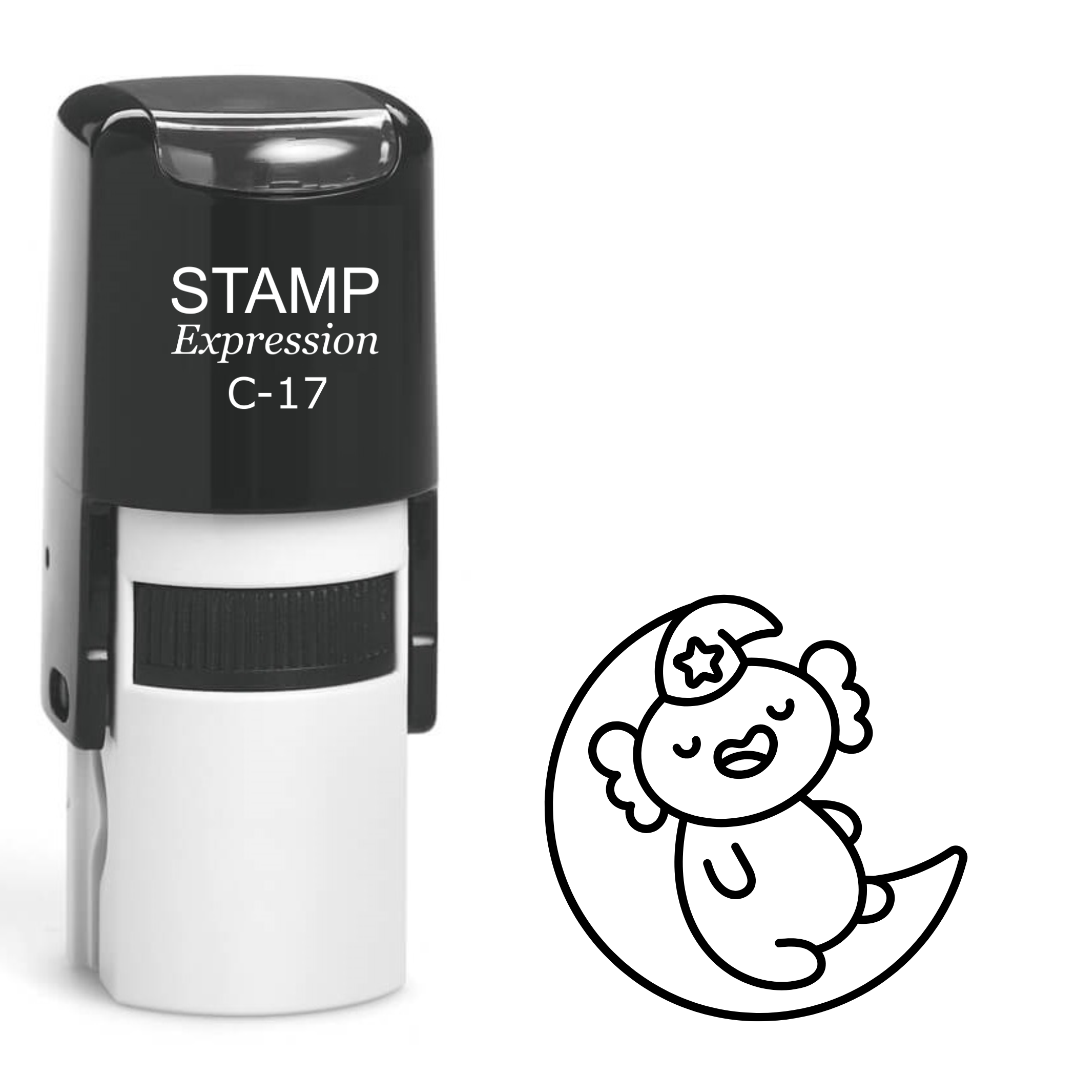 Baby axolotl sleeping on crescent moon Self Inking Rubber Stamp (SH-63057)