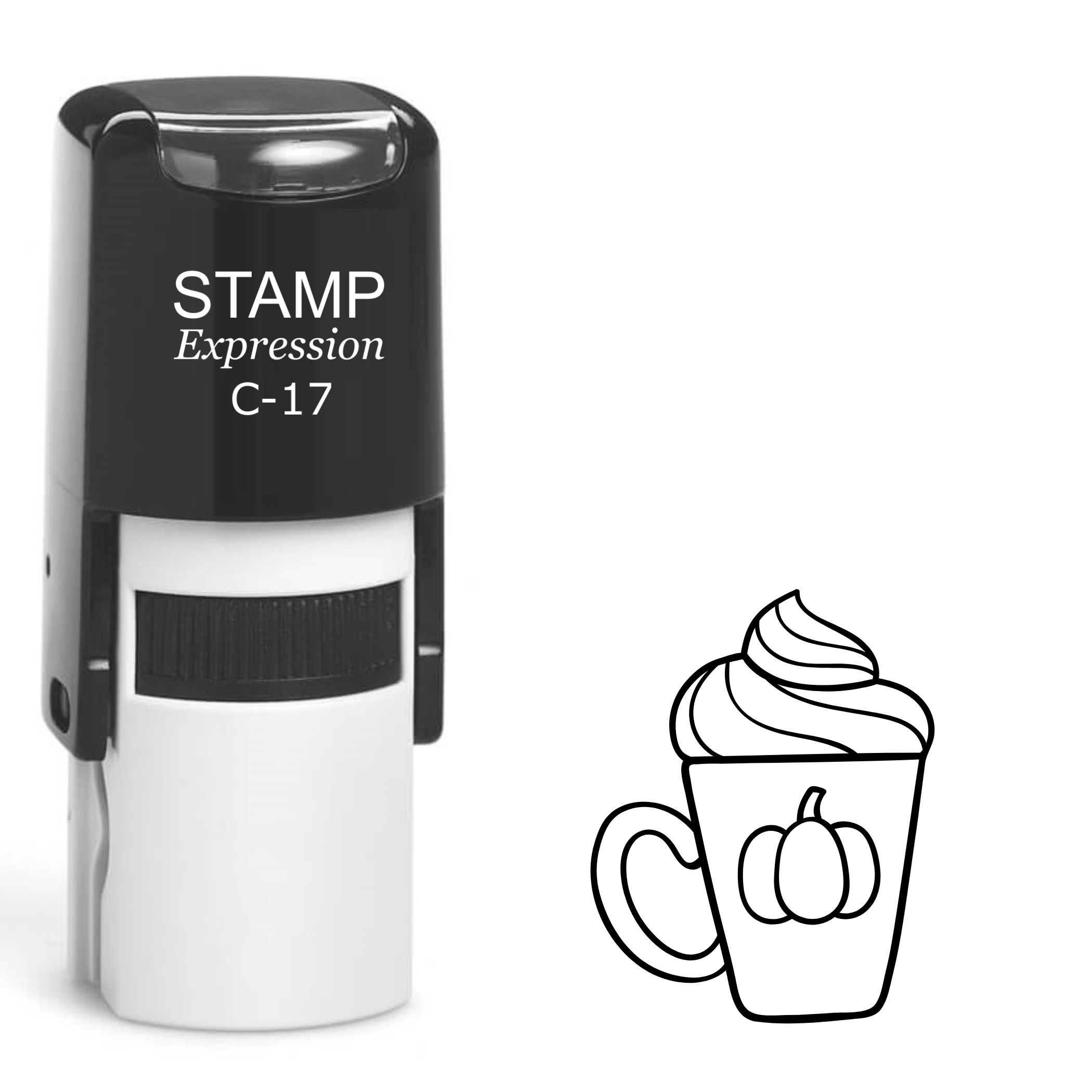 Cup of latte with whipped cream and pumpkin fall Self Inking Rubber Stamp (SH-63117)