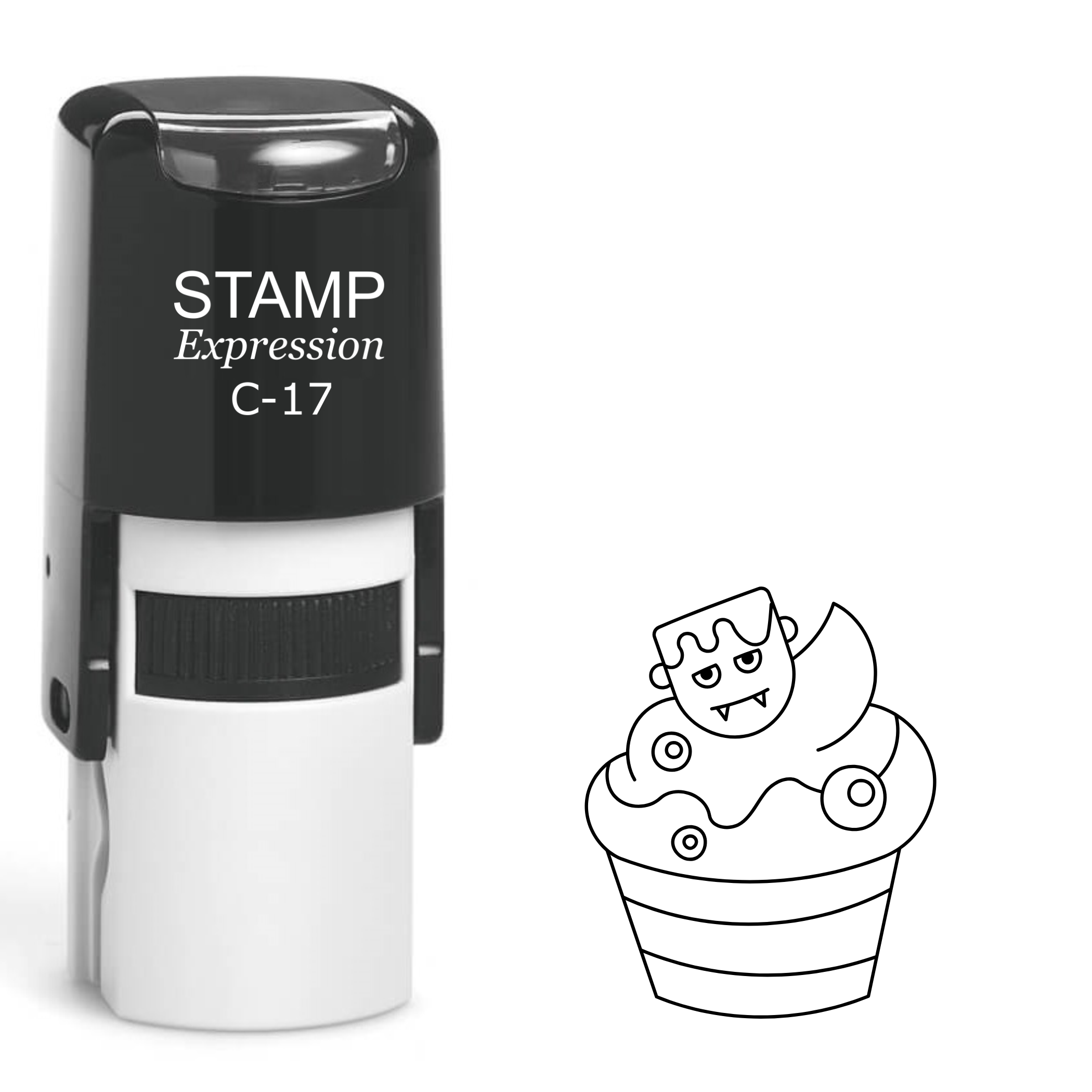 Halloween cupcake with monster head Self Inking Rubber Stamp (SH-63135)