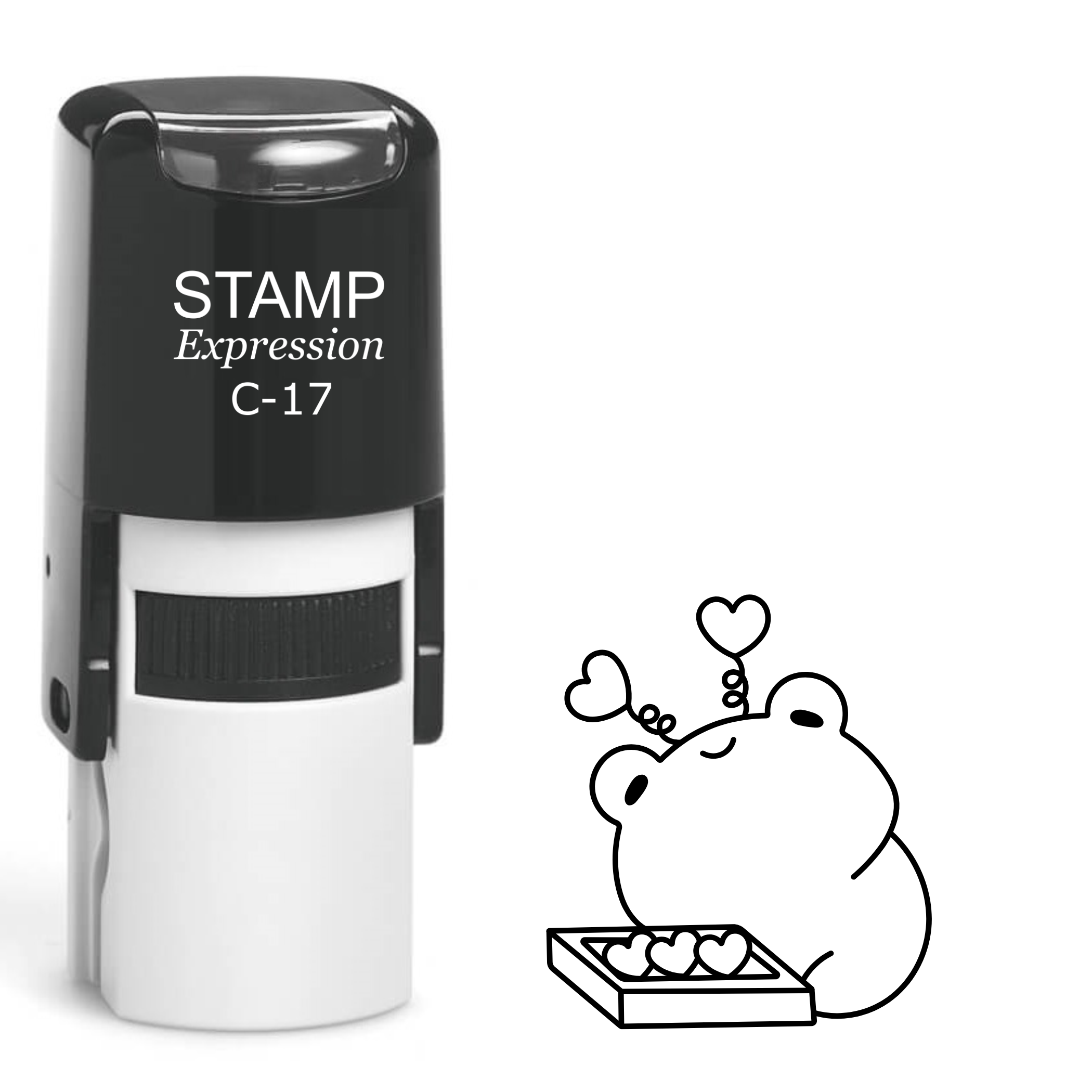 Kawaii frog with heart-shaped candy Self Inking Rubber Stamp (SH-63169)