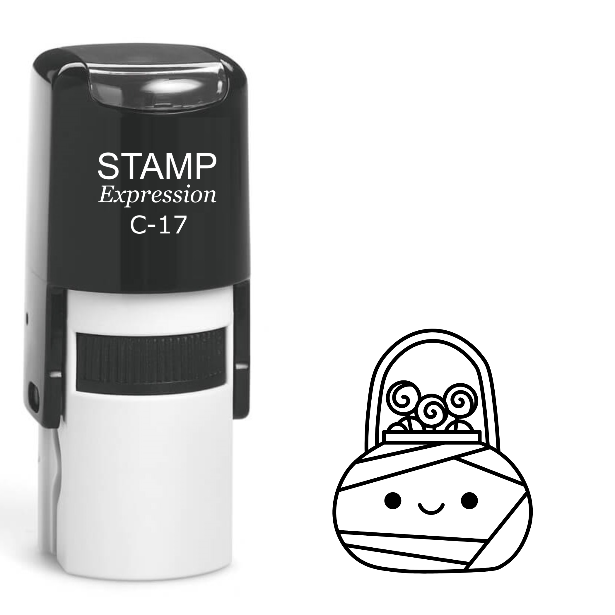 Mummy Halloween bucket with treats Self Inking Rubber Stamp (SH-63179)