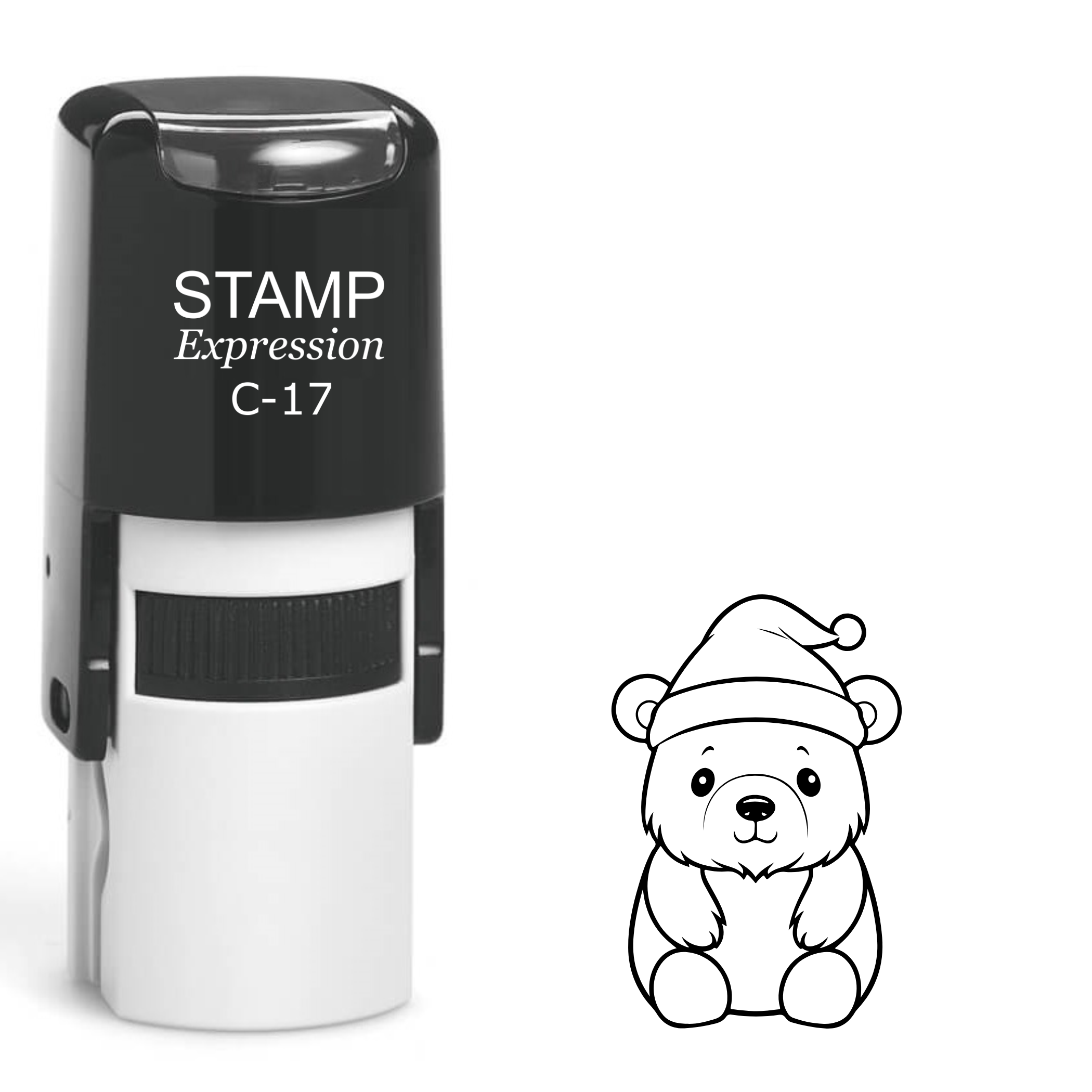 Teddy bear wearing Santa hat Christmas Self Inking Rubber Stamp (SH-63181)