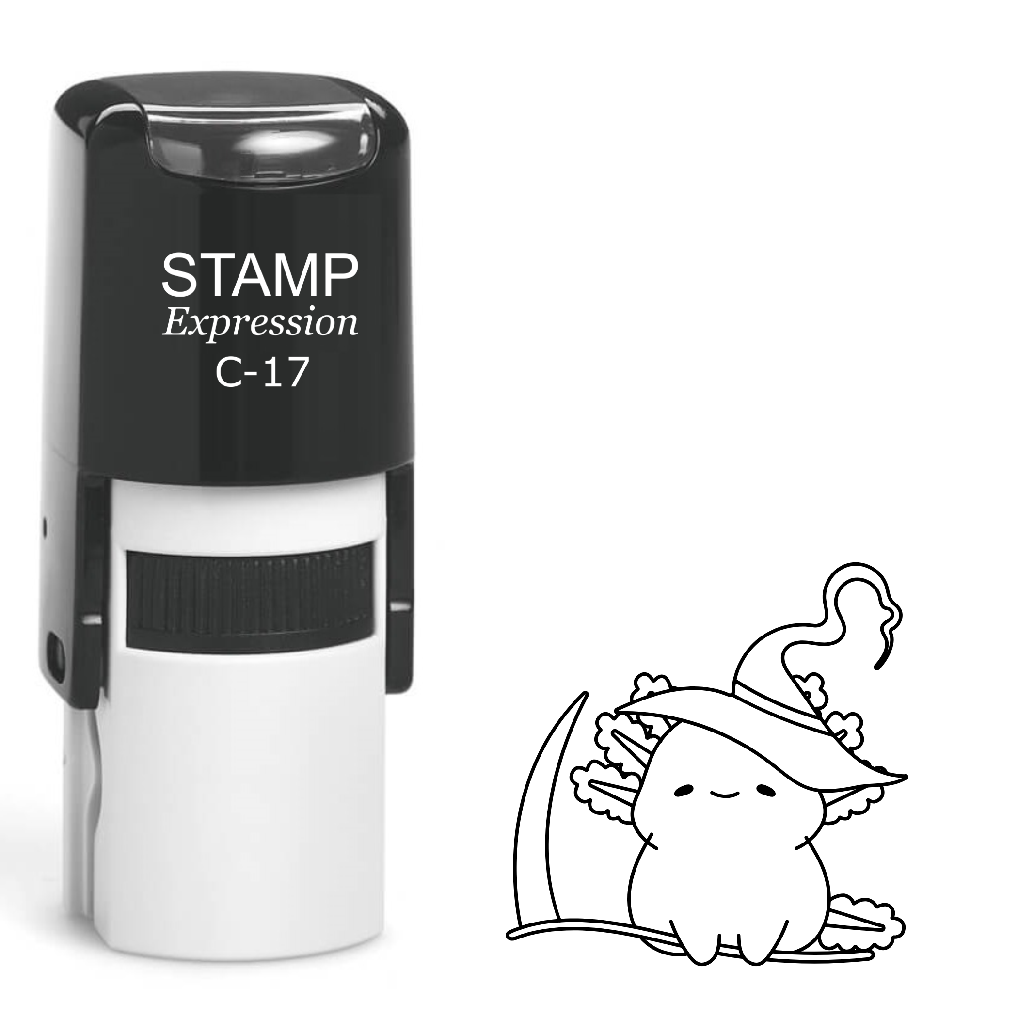 Axolotl with witch’s hat and scythe Halloween Self Inking Rubber Stamp (SH-63182)