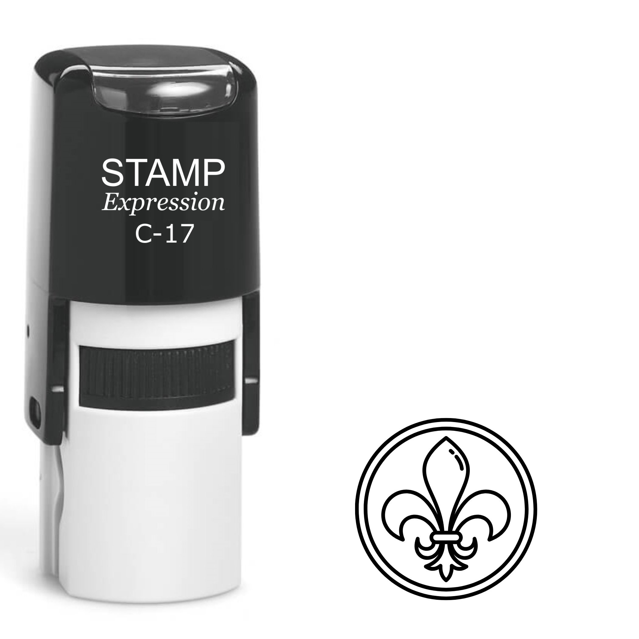 Fleur-de-lis outline in circle Self Inking Rubber Stamp (SH-63247)