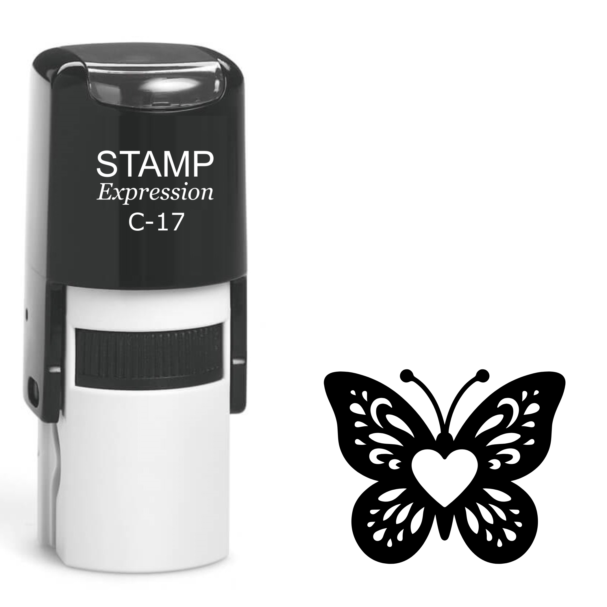 Ornate butterfly with heart in middle Self Inking Rubber Stamp (SH-63283)