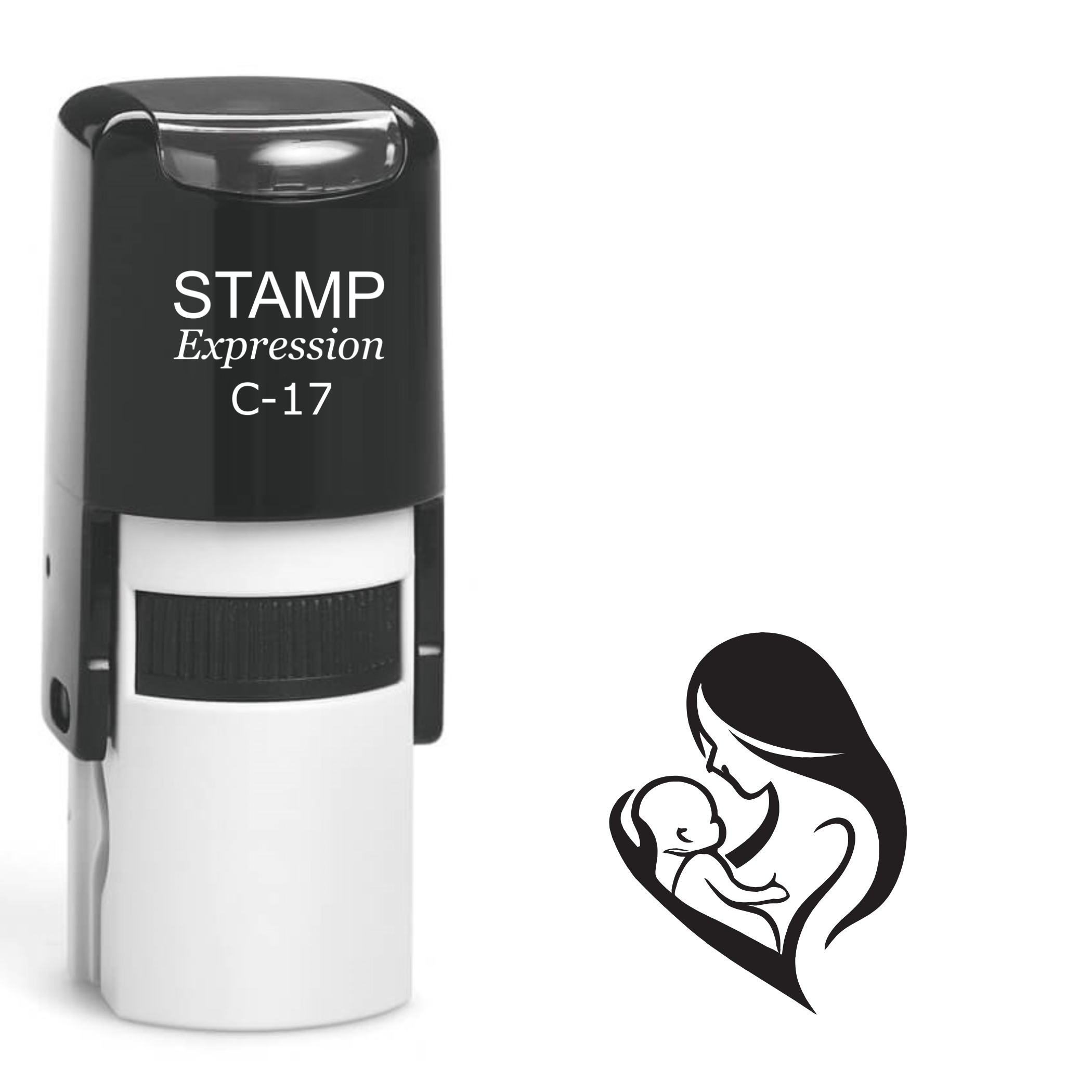 Mother and infant silhouette in heart shape Self Inking Rubber Stamp (SH-63303)