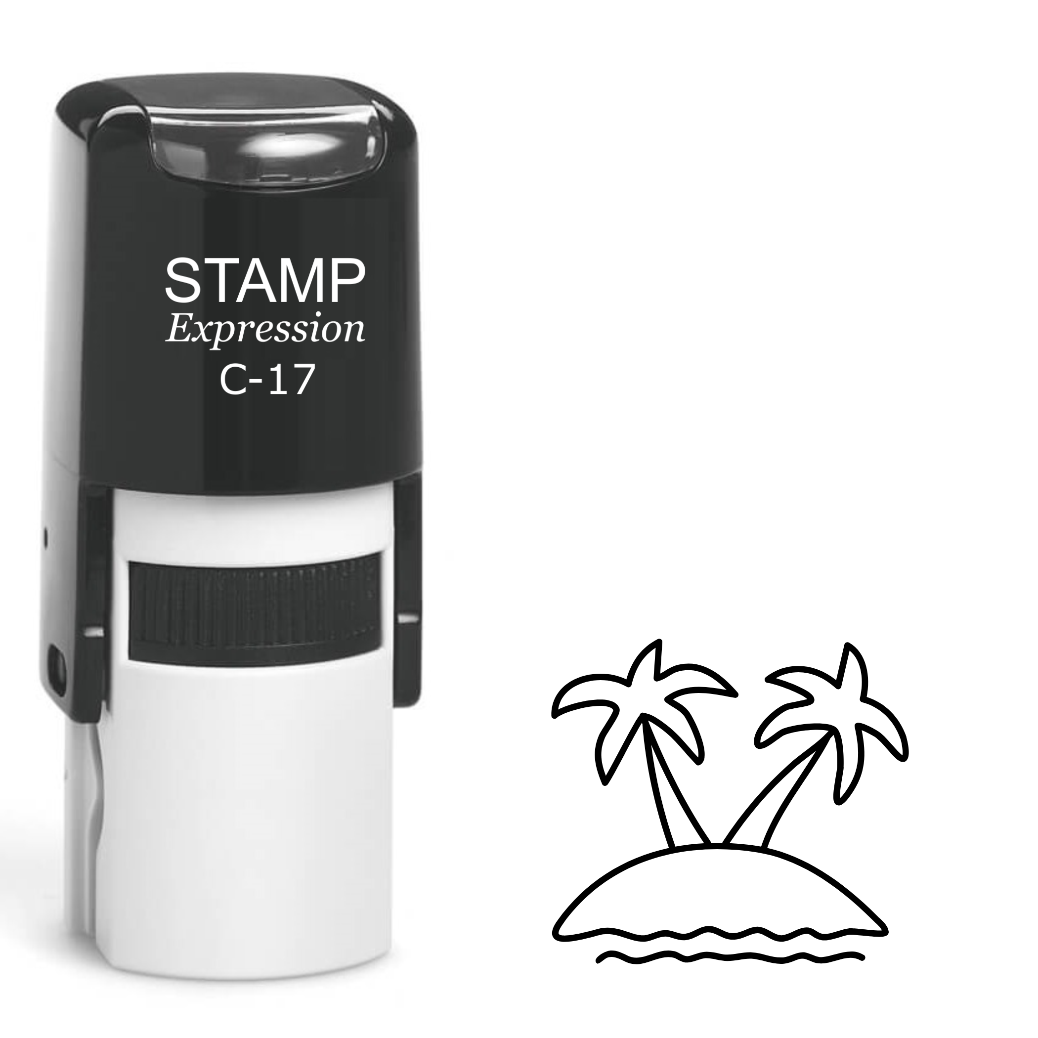 Tropical island with two palm trees outline Self Inking Rubber Stamp (SH-63308)
