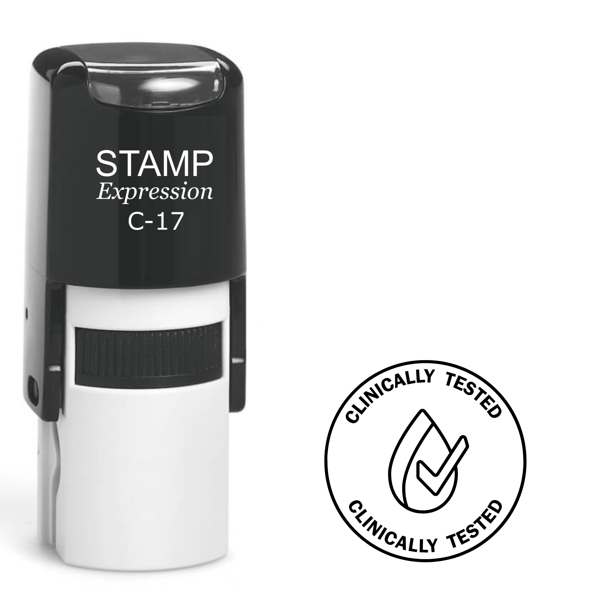 Clinically tested circle with checkmark Self Inking Rubber Stamp (SH-63323)