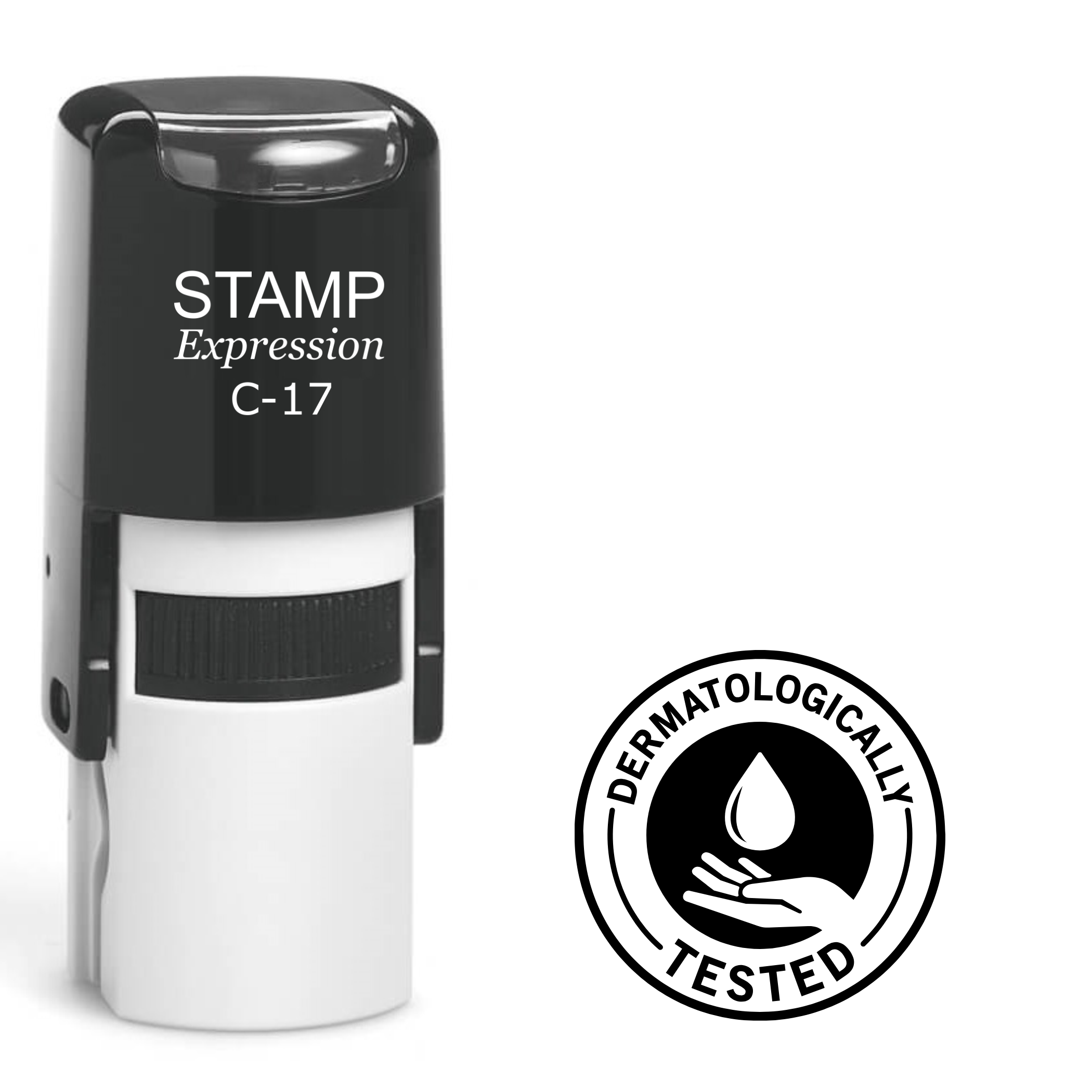 Dermatologically tested circle with drop Self Inking Rubber Stamp (SH-63324)