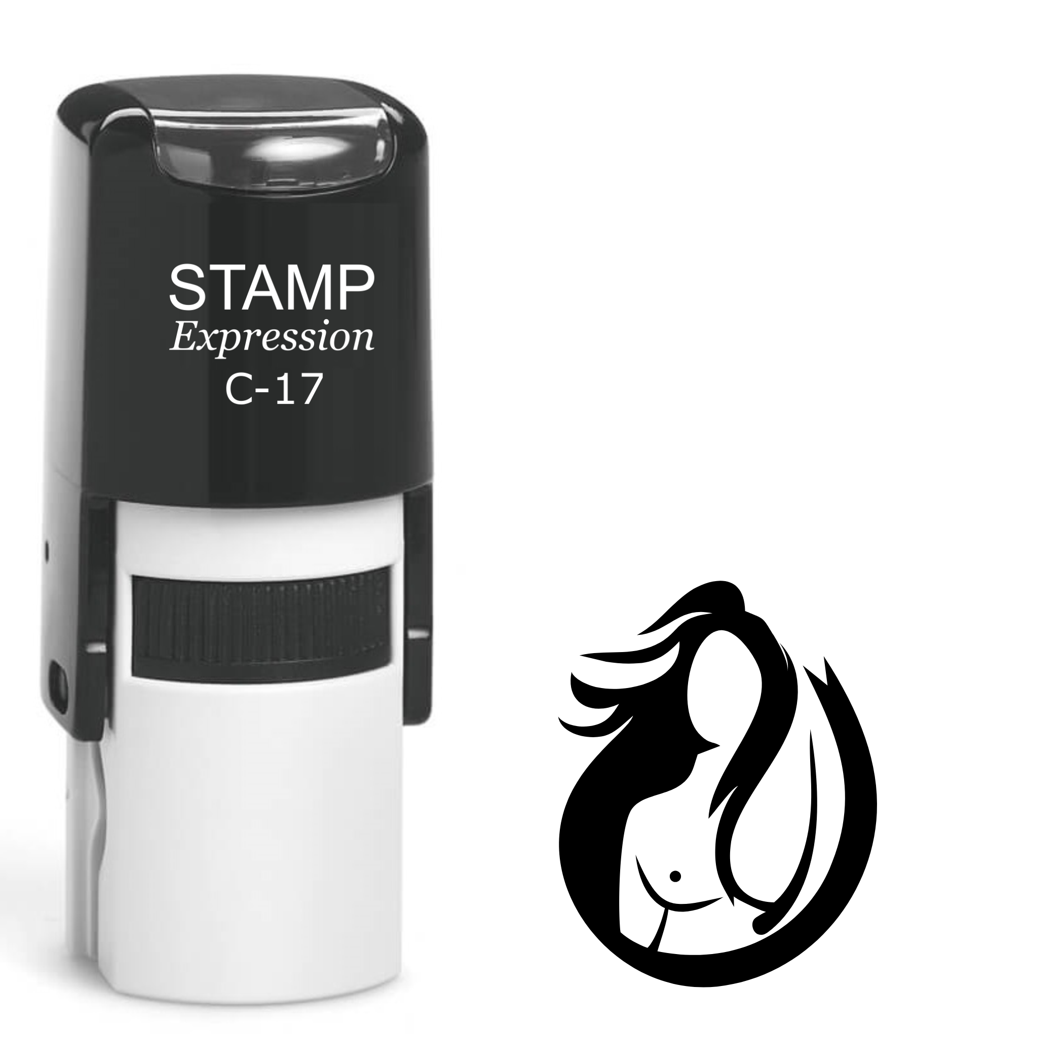 Breast cancer awareness woman silhouette with ribbon Self Inking Rubber Stamp (SH-63332)