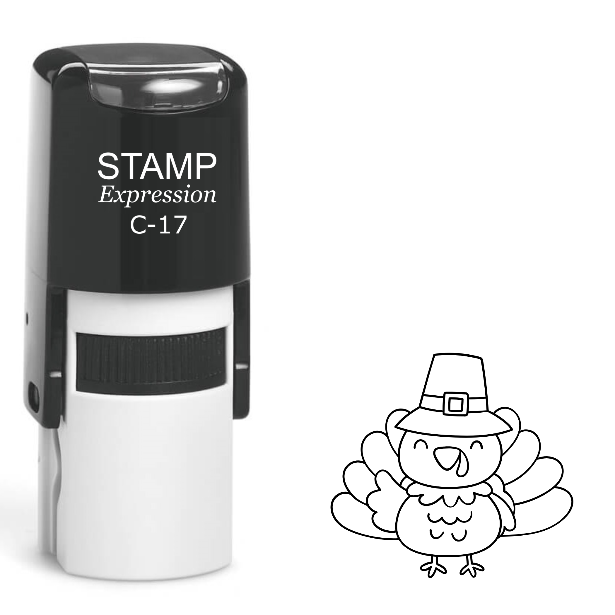 Cute baby turkey with pilgrim hat Self Inking Rubber Stamp (SH-63464)