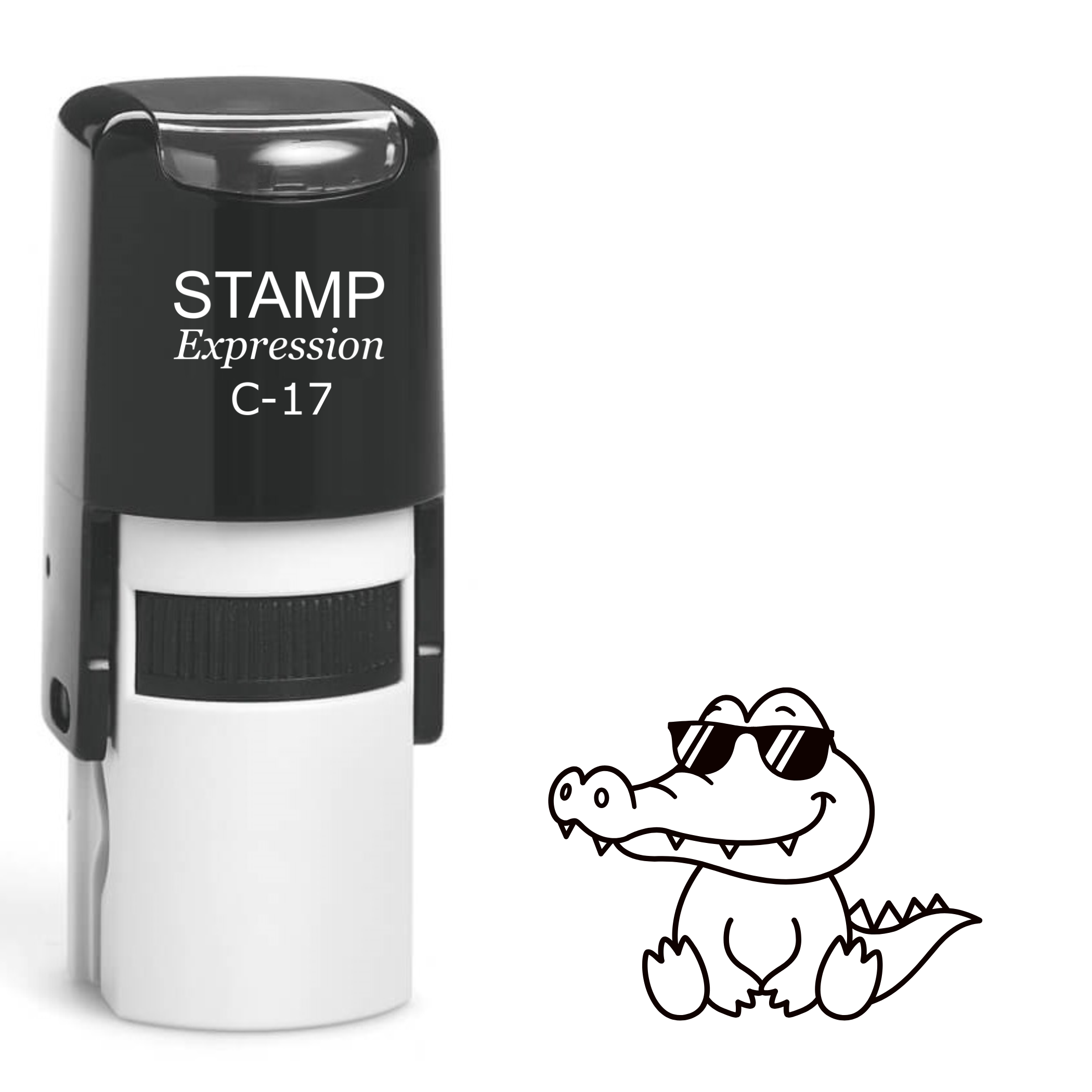 Cute sitting baby alligator wearing sunglasses Self Inking Rubber Stamp (SH-63484)