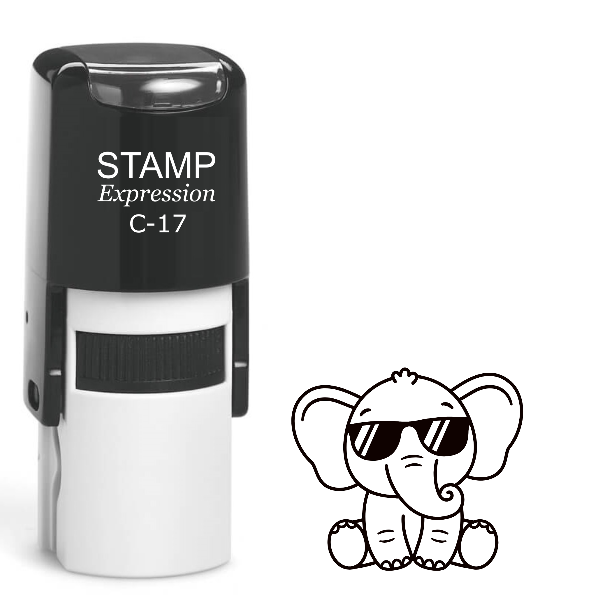 Cute sitting baby elephant wearing sunglasses Self Inking Rubber Stamp (SH-63486)