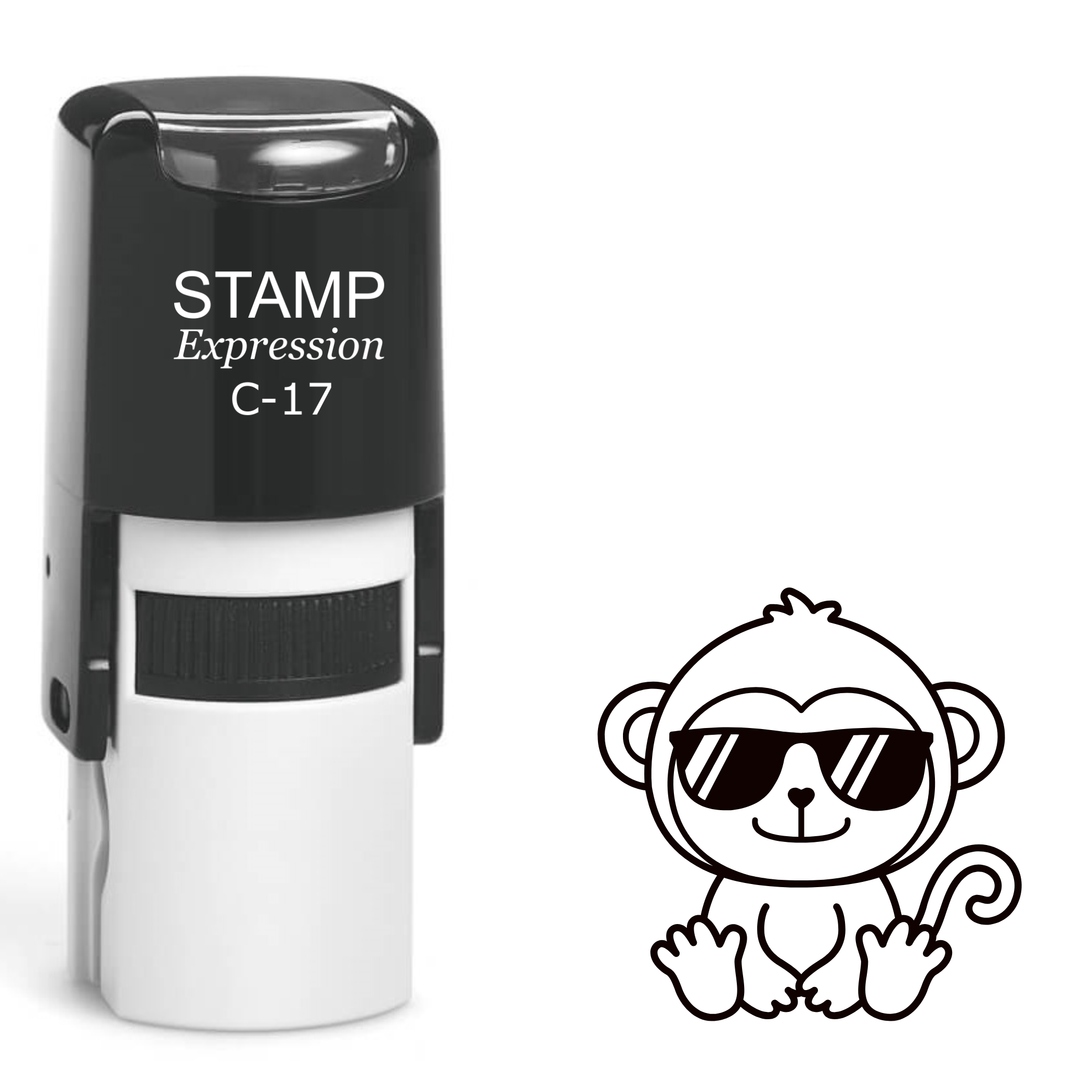 Cute sitting baby monkey wearing sunglasses Self Inking Rubber Stamp (SH-63494)