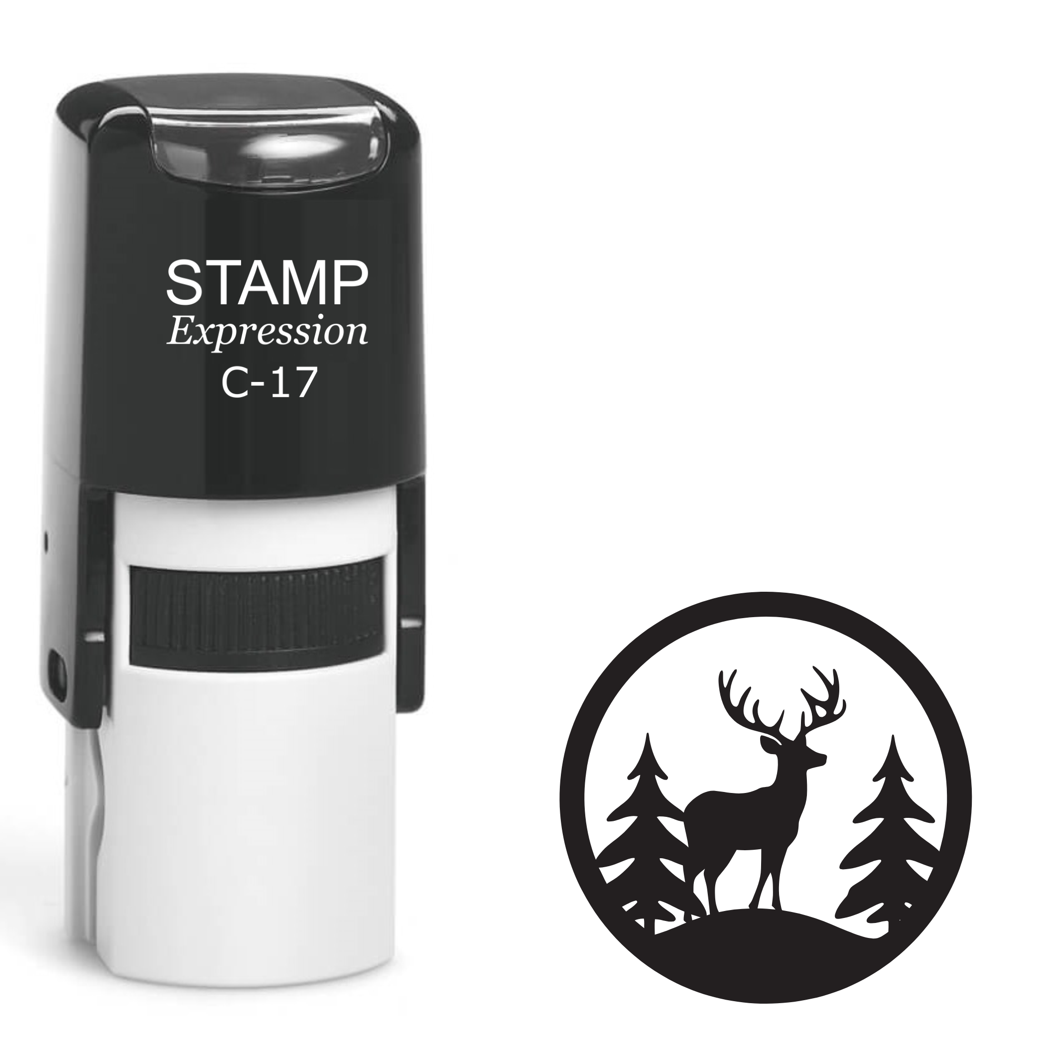 Buck in the woods in the circle hunting Self Inking Rubber Stamp (SH-63628)