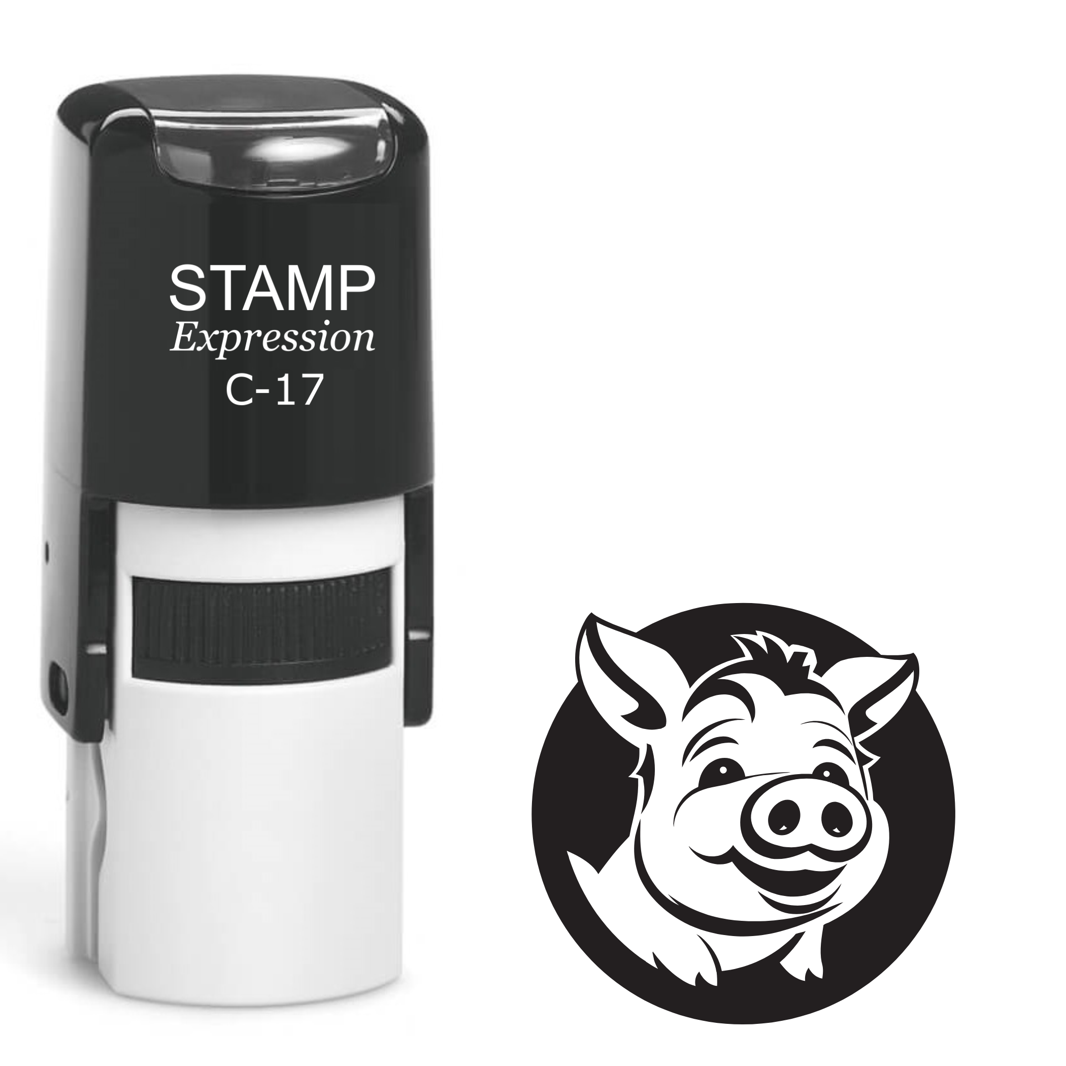 Cute little pig head in the circle farm Self Inking Rubber Stamp (SH-63632)