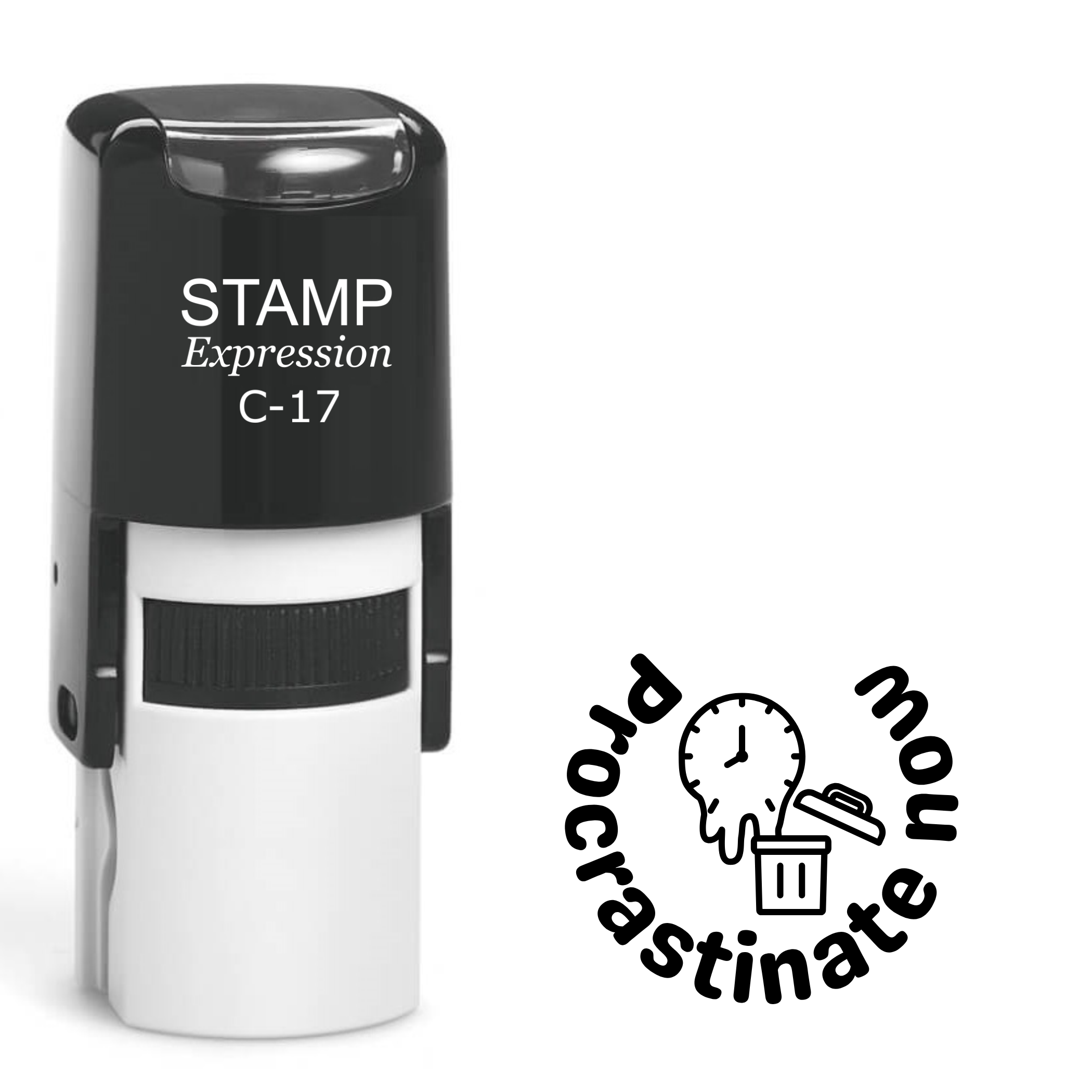 Procrastinate now with garbage can and clock school teacher Self Inking Rubber Stamp (SH-63671)