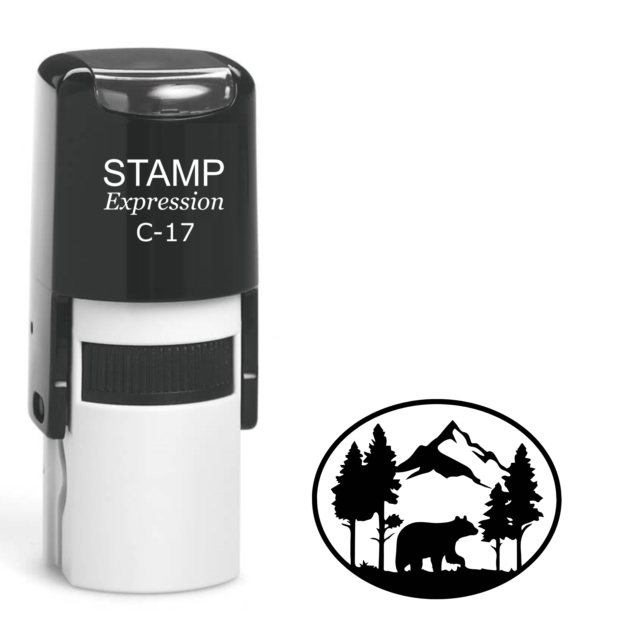 Nature scene with a bear in the circle Self Inking Rubber Stamp (SH-63744)