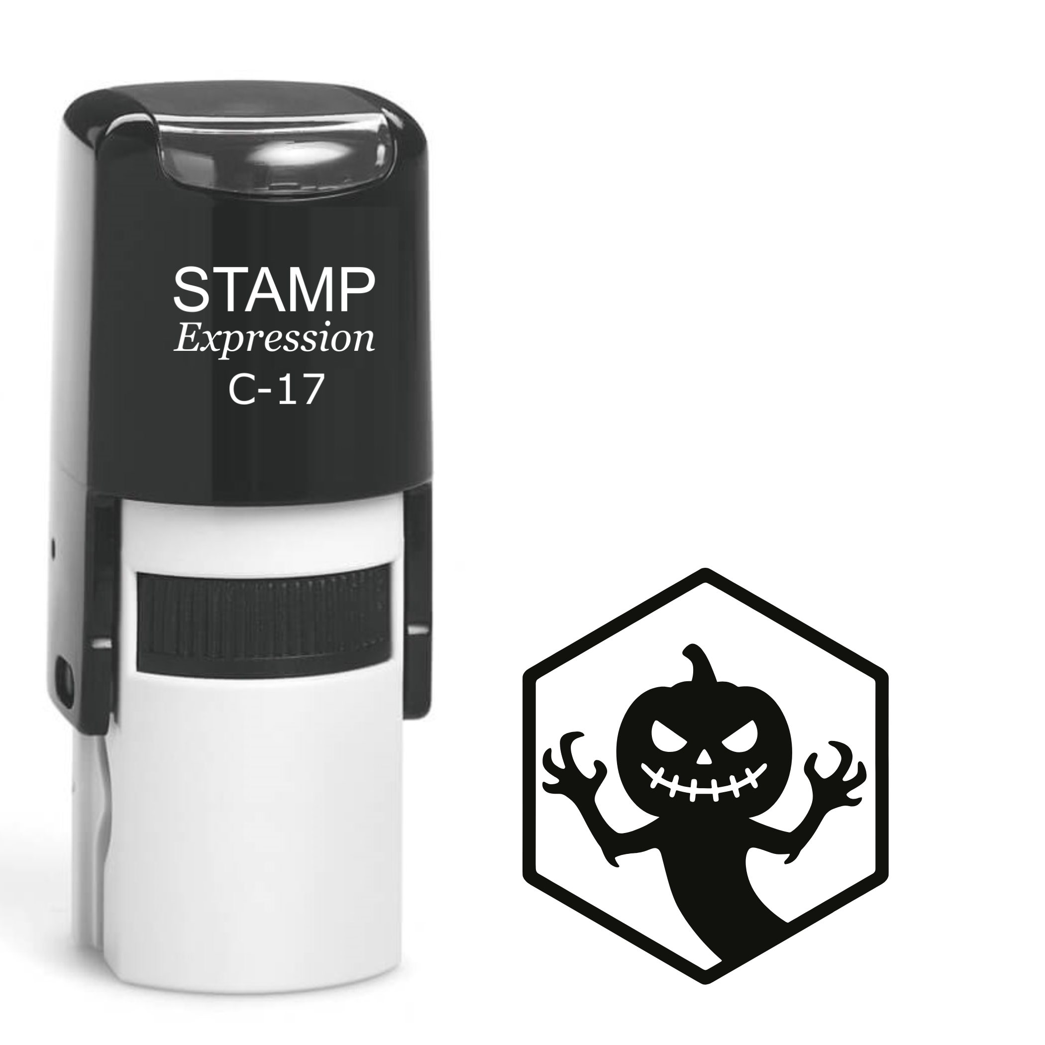 Scary pumpkin monster inside hexagon Self Inking Rubber Stamp (SH-63752)