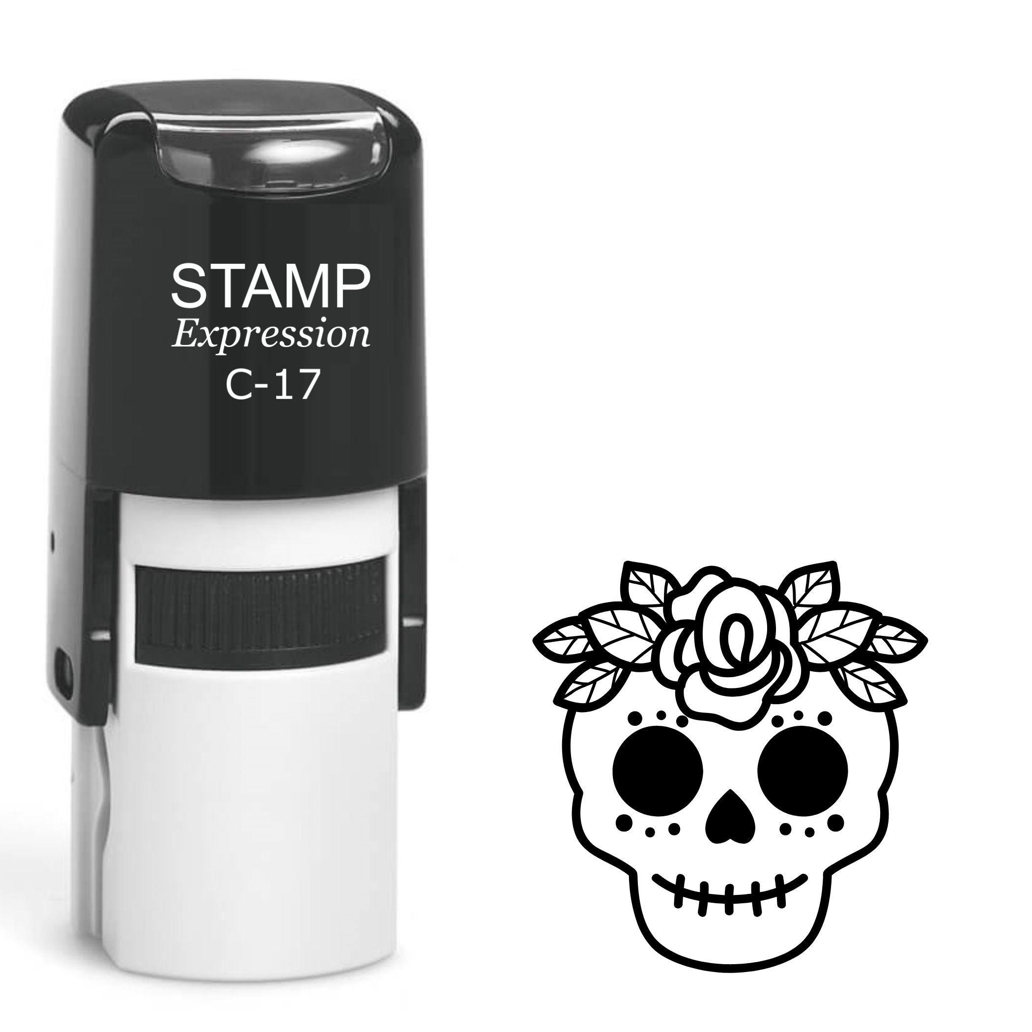 Sugar skull day of the dead with a rose Self Inking Rubber Stamp (SH-63755)