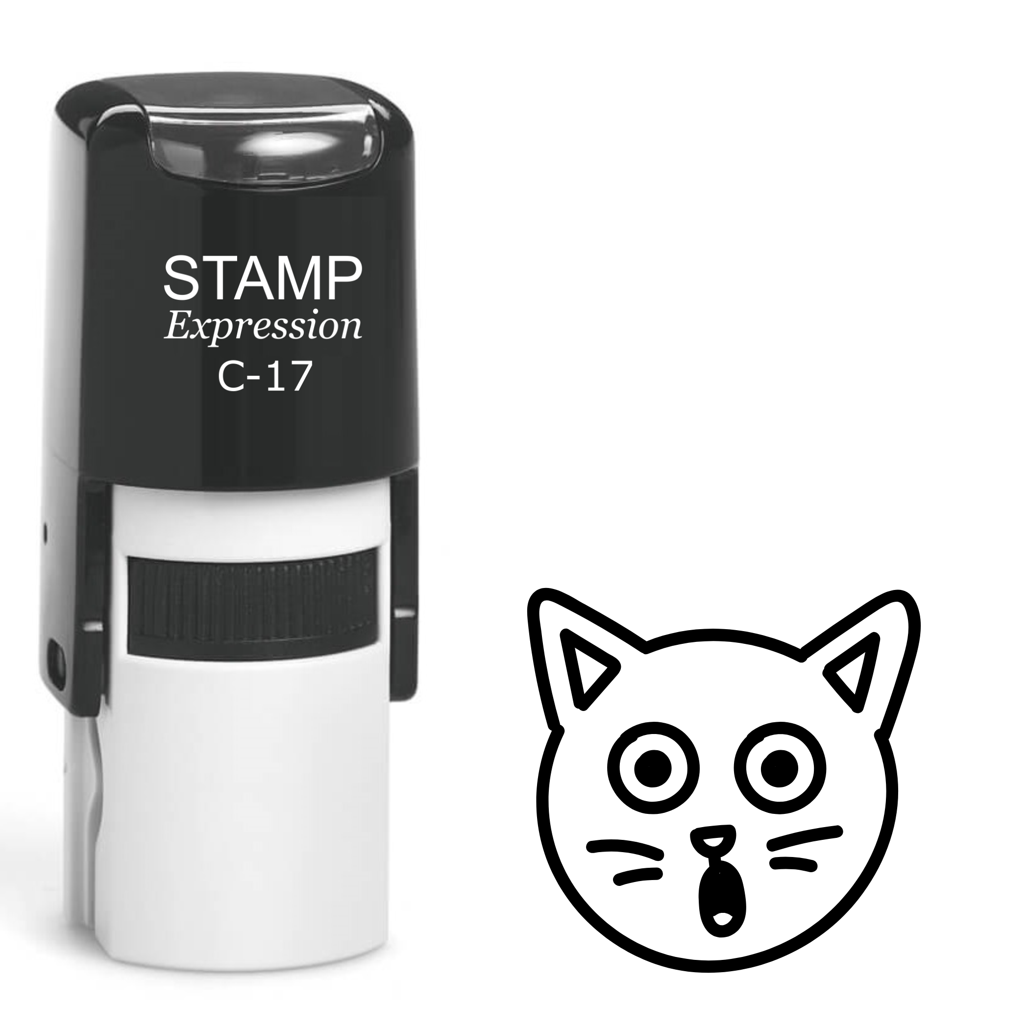 Surprised cat head outline Self Inking Rubber Stamp (SH-63788)