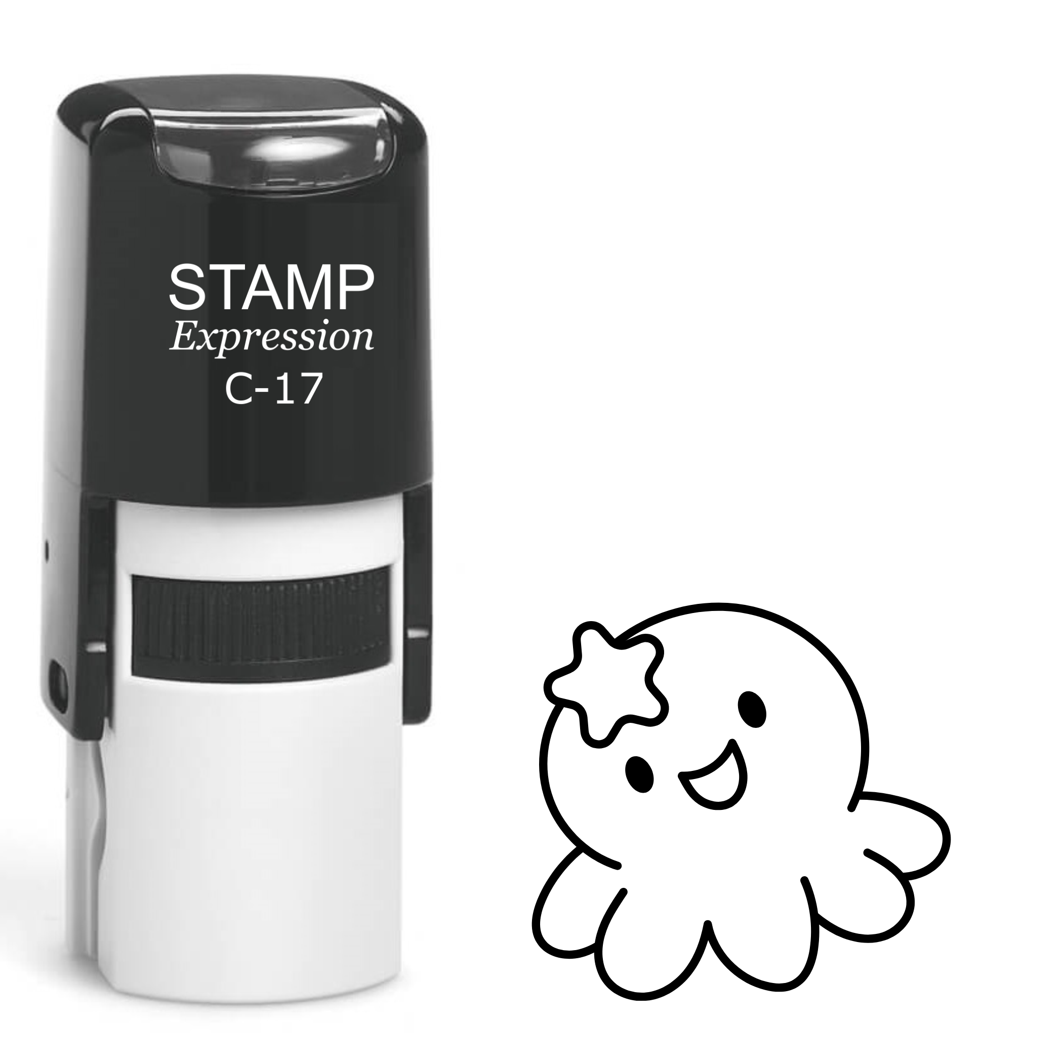 Cute octopus outline with starfish Self Inking Rubber Stamp (SH-63865)