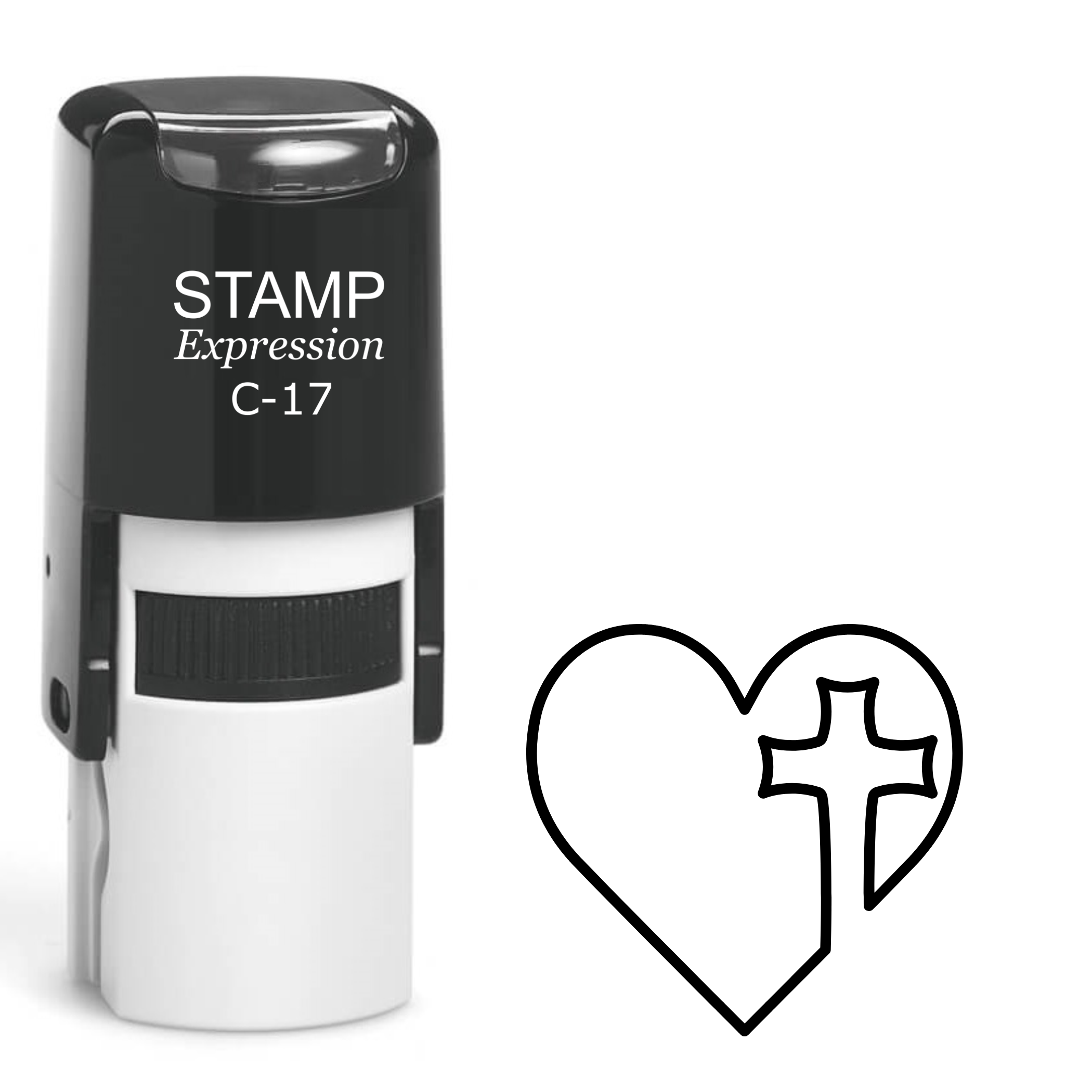 Heart and cross inside outline religious Self Inking Rubber Stamp (SH-63890)