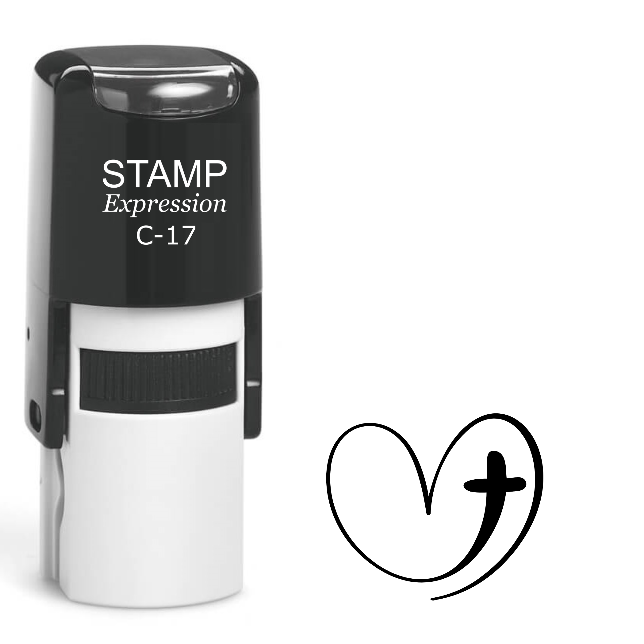 Cross with heart around outline religious Self Inking Rubber Stamp (SH-63891)