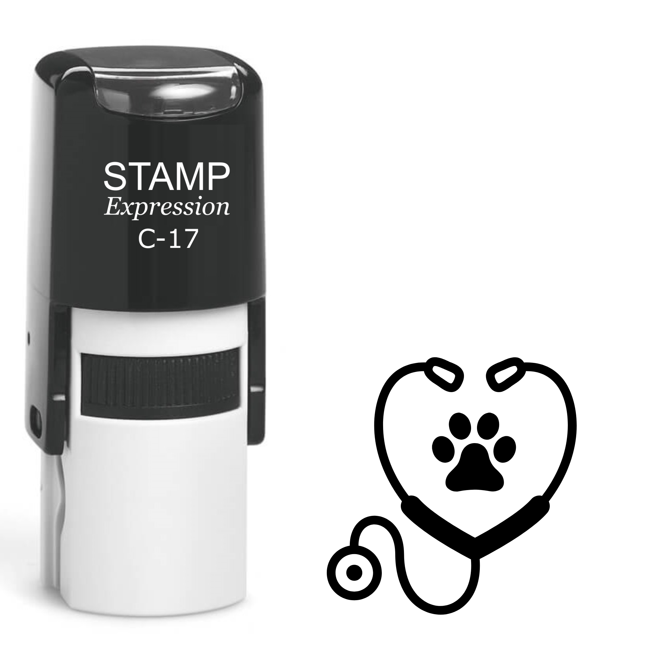 Veterinary stethoscope with paw print inside Self Inking Rubber Stamp (SH-63902)