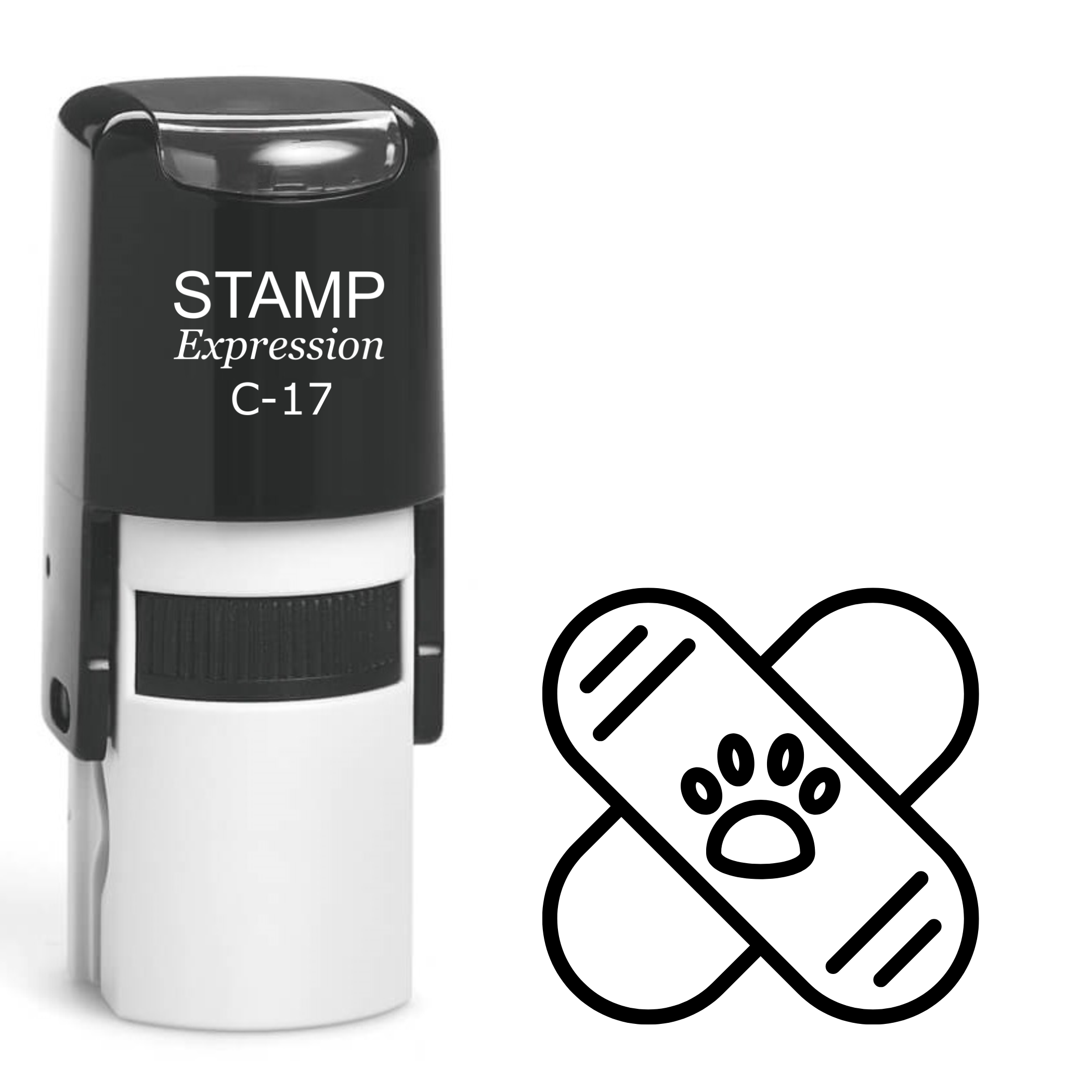 Criss-cross band-aid with paw print Self Inking Rubber Stamp (SH-63906)