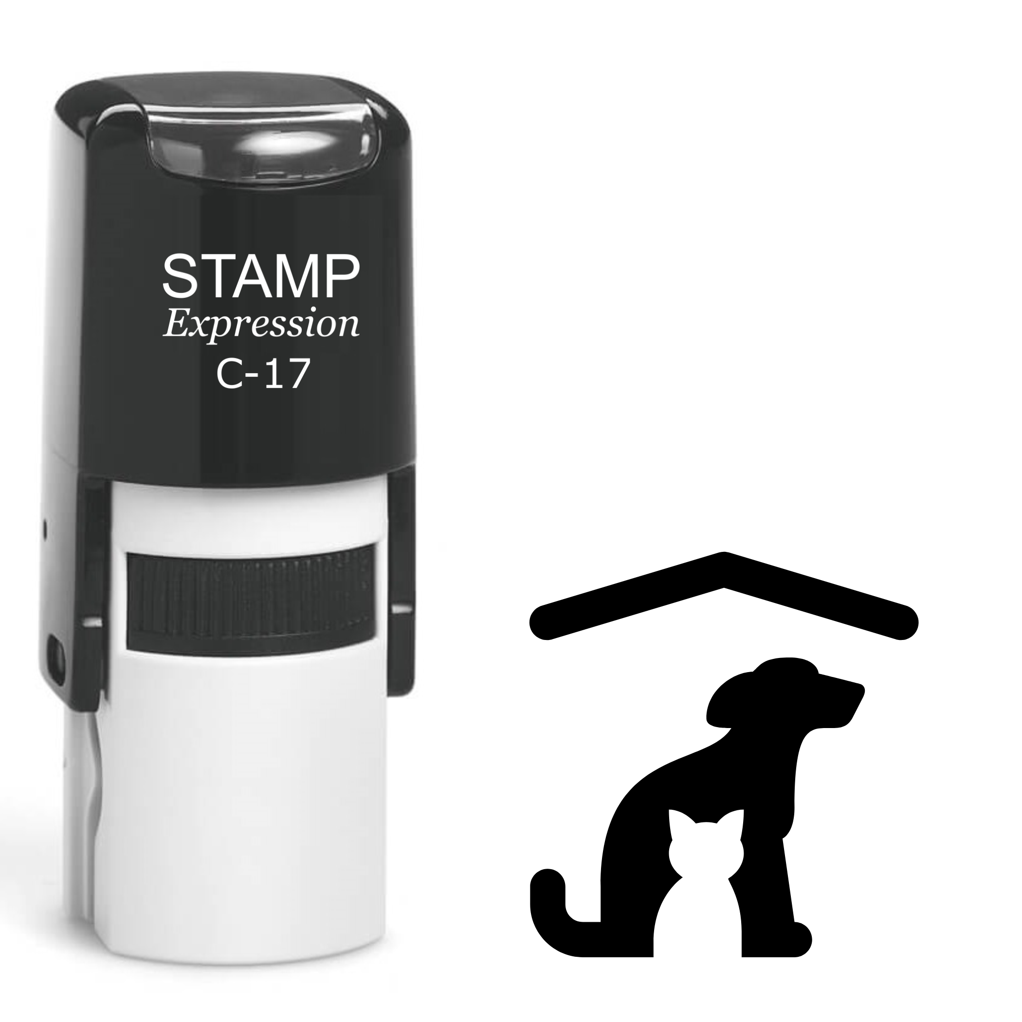 Cat and dog silhouettes under the roof Self Inking Rubber Stamp (SH-63908)