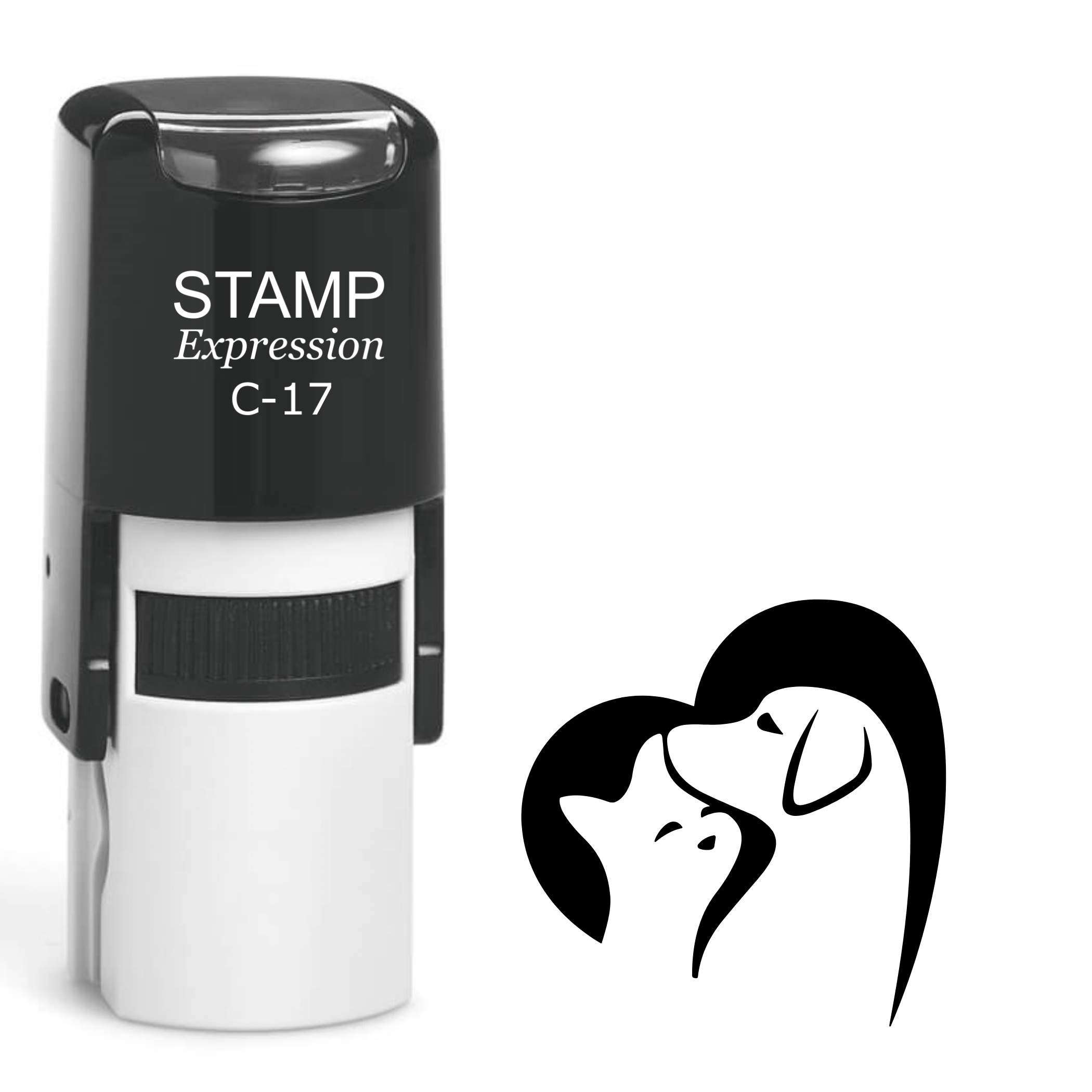 Cat and dog silhouettes in the heart Self Inking Rubber Stamp (SH-63910)