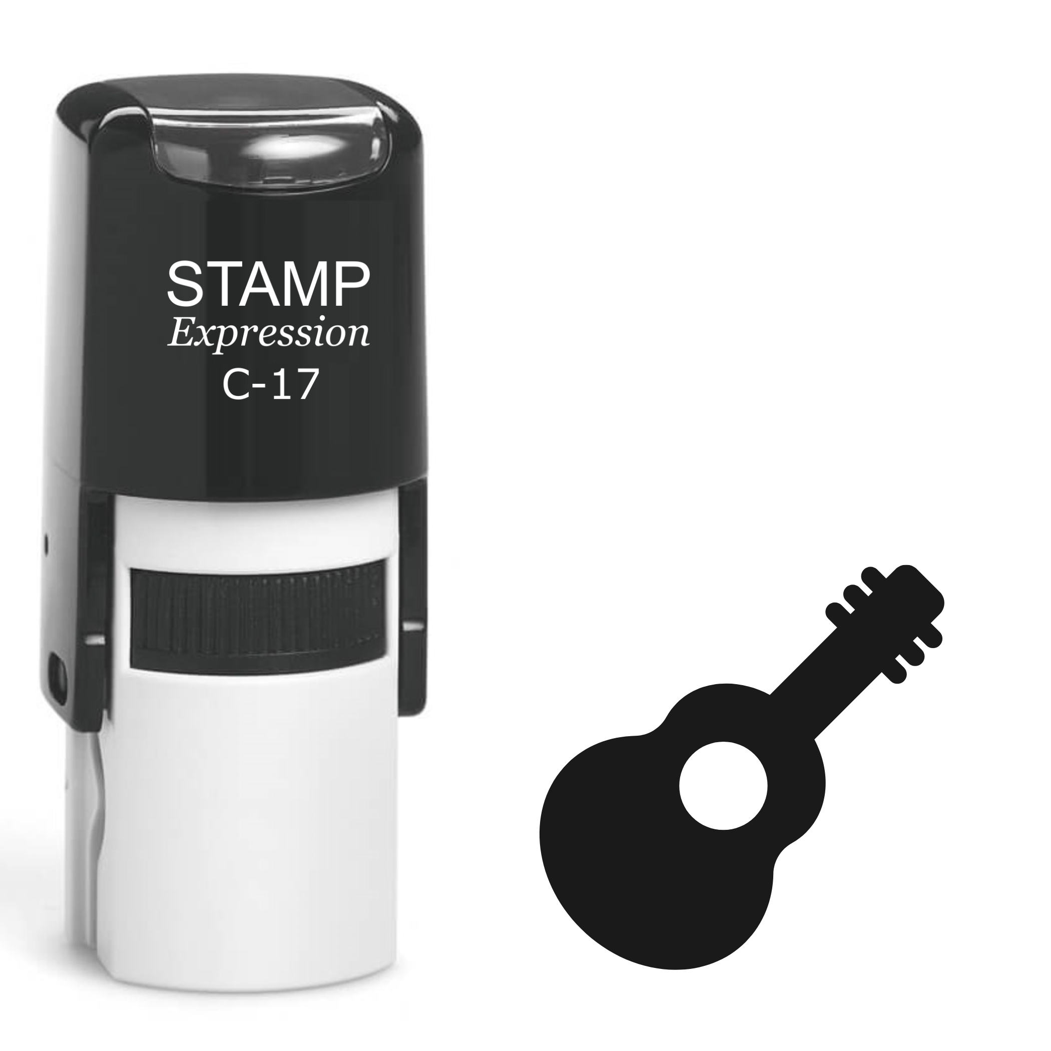 Tilted acoustic guitar silhouette Self Inking Rubber Stamp (SH-63963)