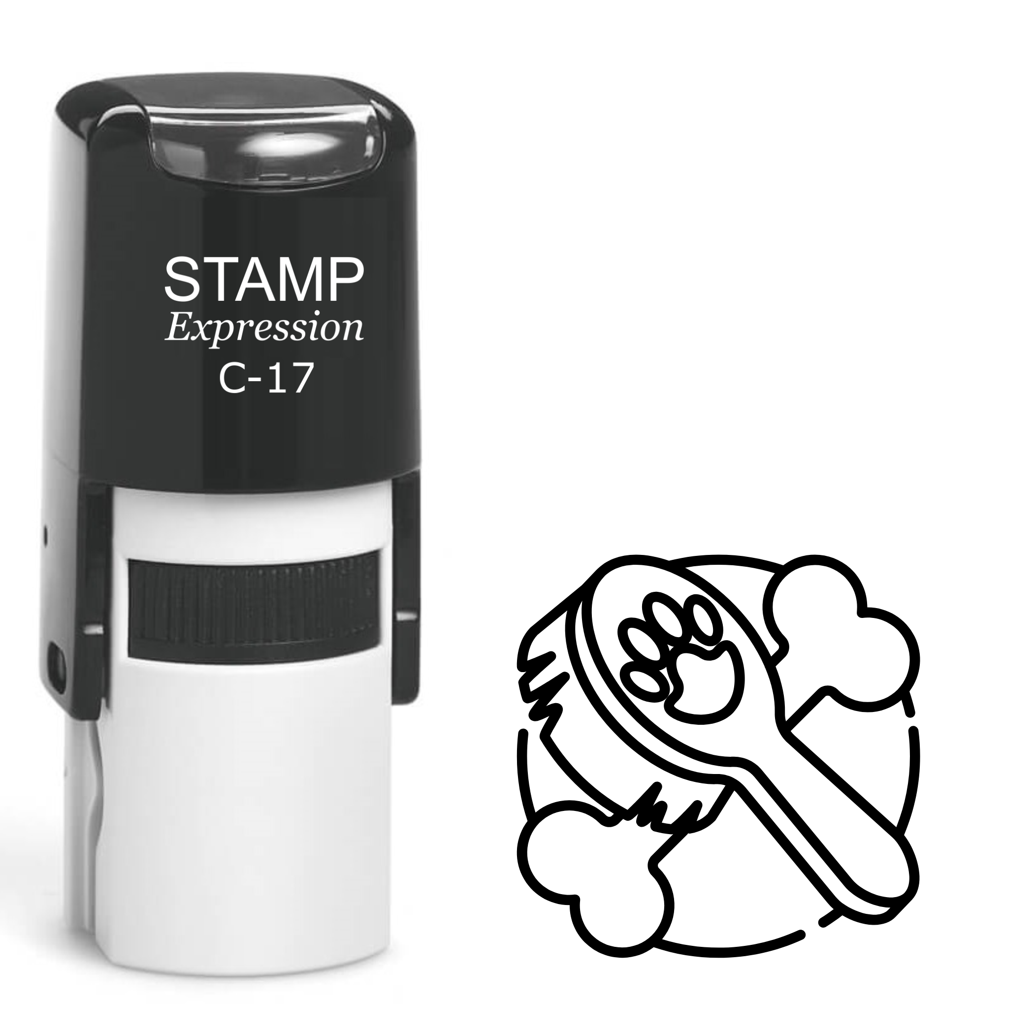 Dog brush and bone in the circle Self Inking Rubber Stamp (SH-64002)