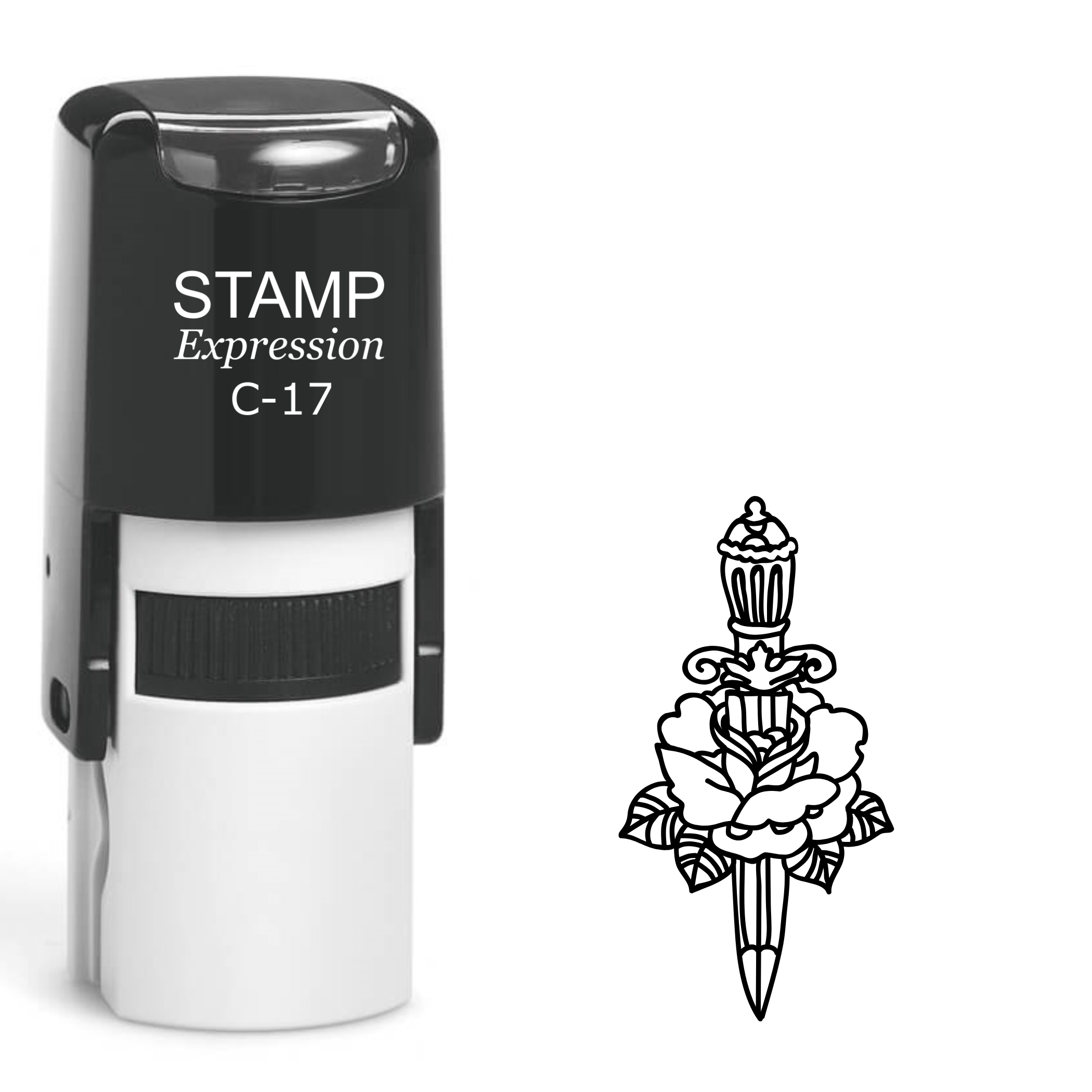 Dagger and the rose outline Self Inking Rubber Stamp (SH-64008)