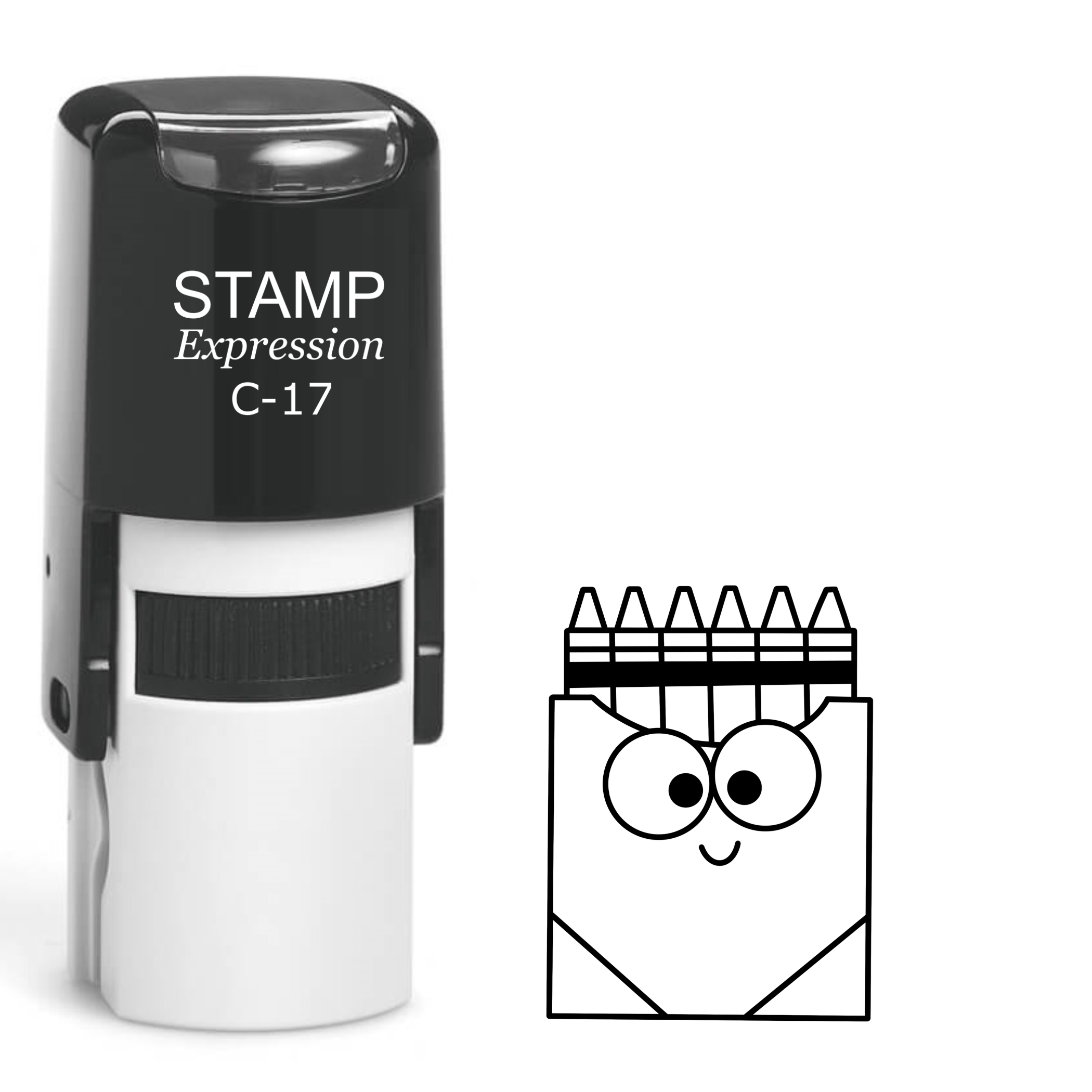 Googly-eyed box of coloring pencils school teacher classroom Self Inking Rubber Stamp (SH-64017)