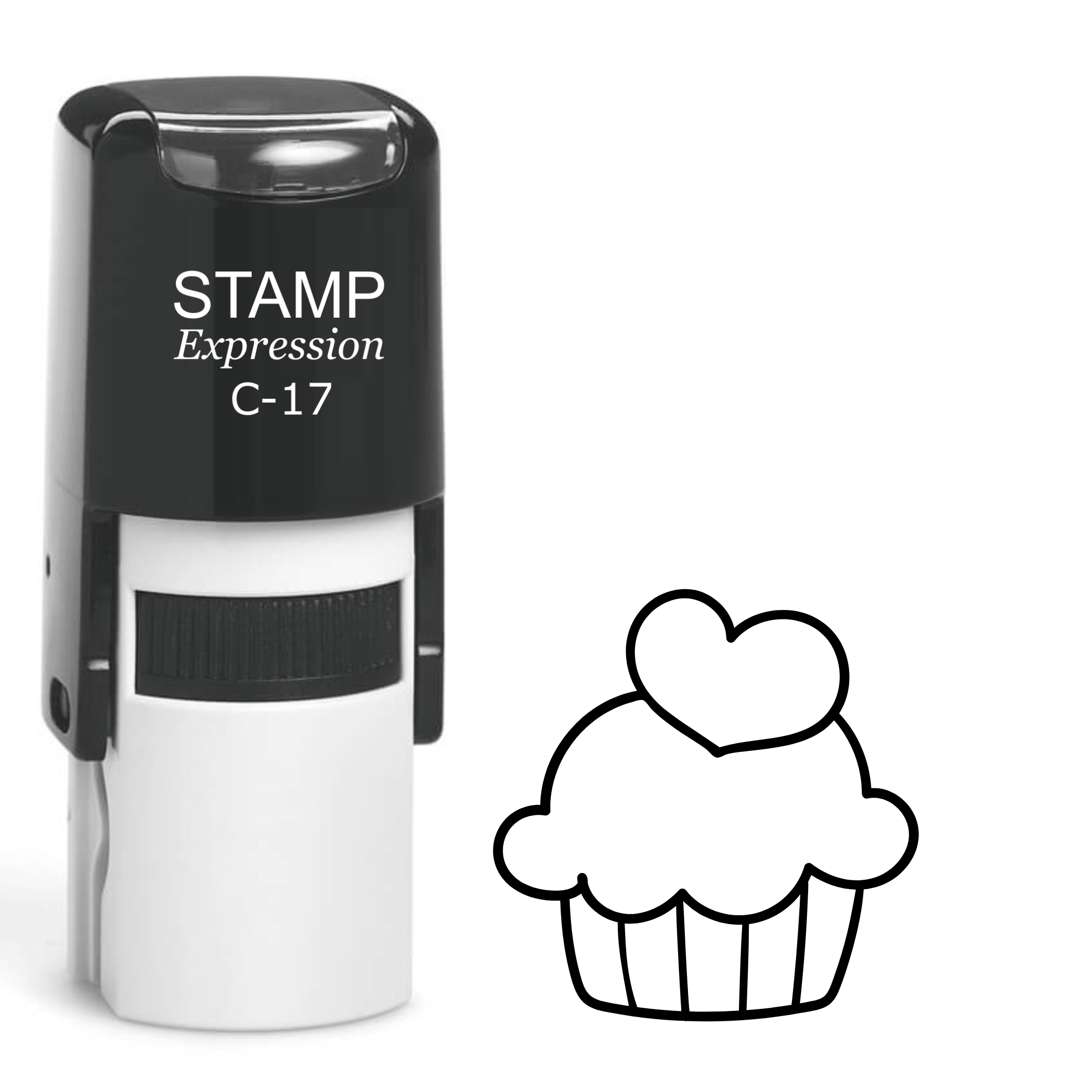 Cupcake with heart outline Self Inking Rubber Stamp (SH-64027)
