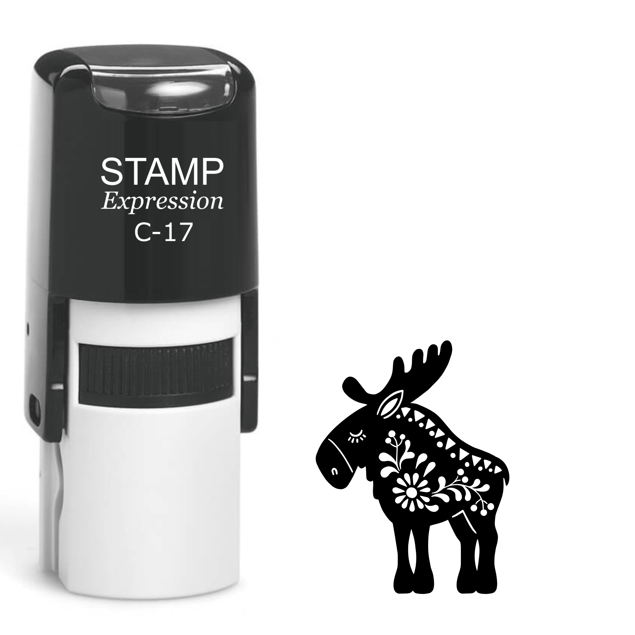 Ornate moose with flowers Self Inking Rubber Stamp (SH-64061)