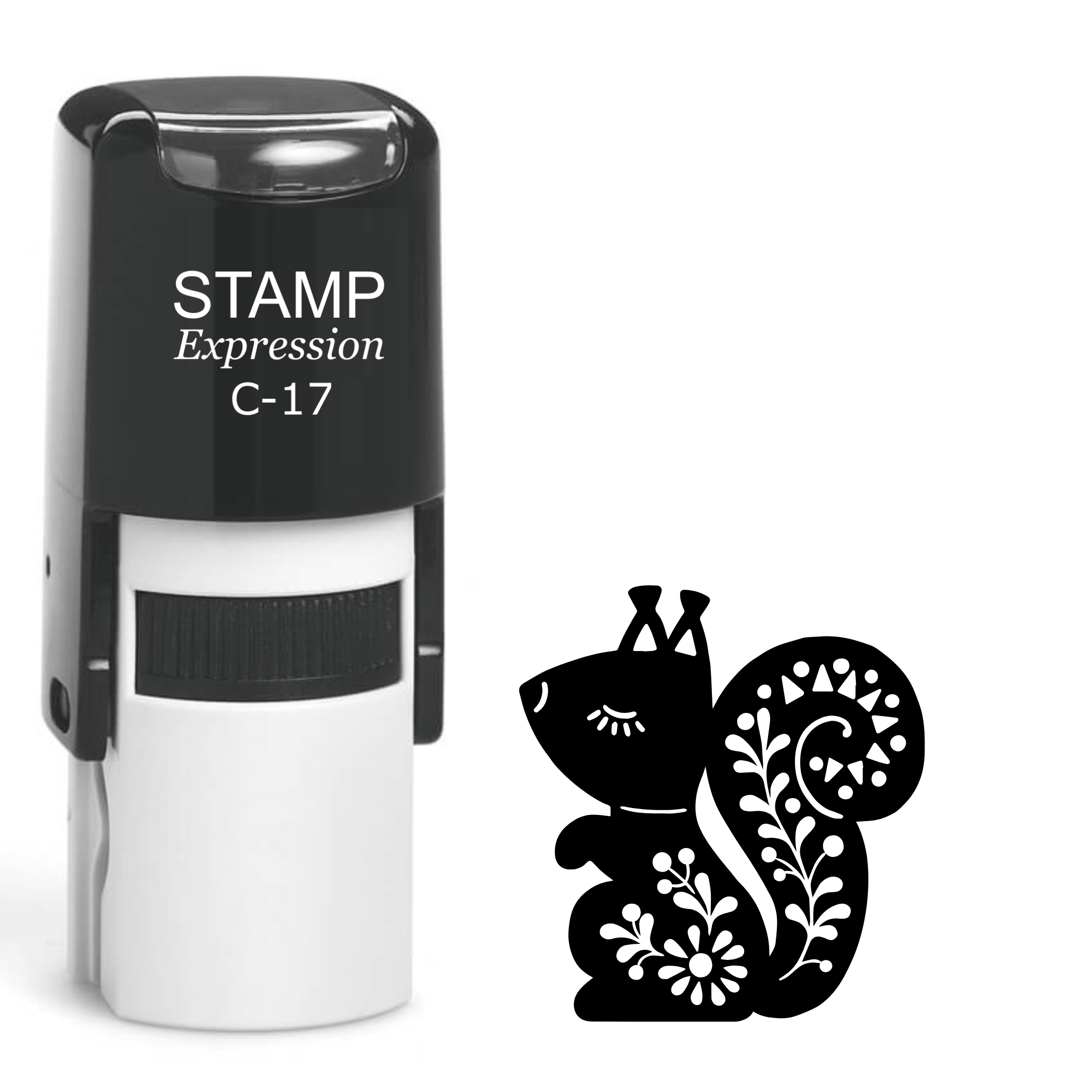Ornate squirrel with flowers Self Inking Rubber Stamp (SH-64062)