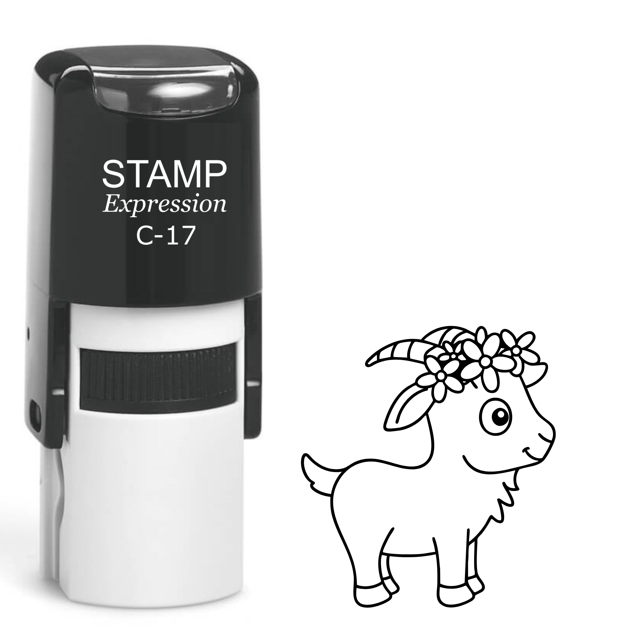 Adorable goat with flower headband Self Inking Rubber Stamp (SH-64104)