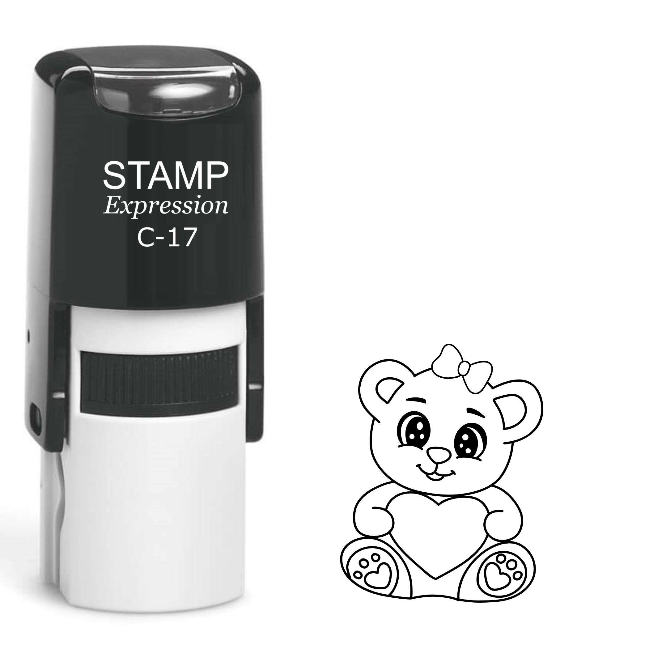 Adorable girl bear with a bow and heart Self Inking Rubber Stamp (SH-64113)