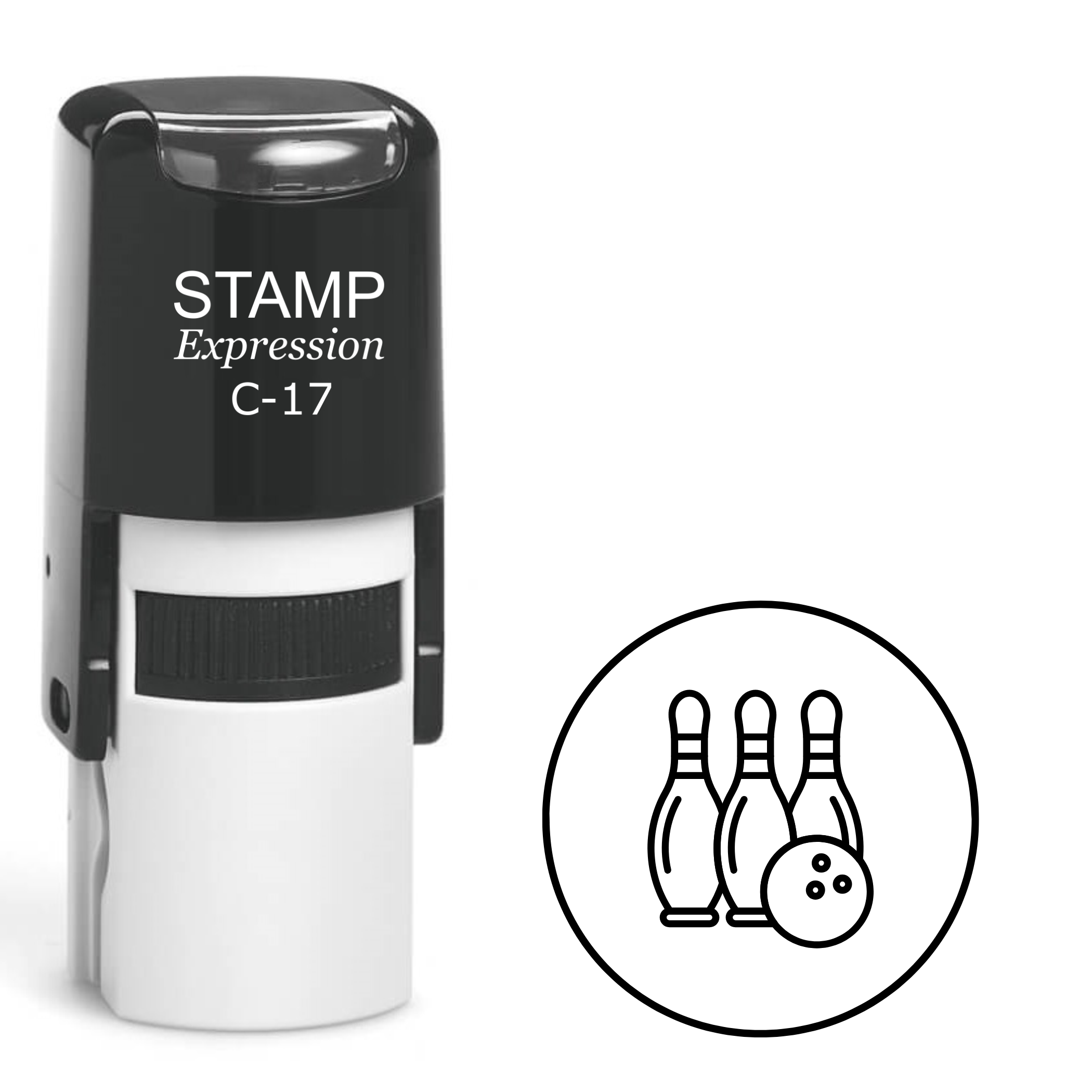 Bowling pins and bowling ball in the circle Self Inking Rubber Stamp (SH-64131)